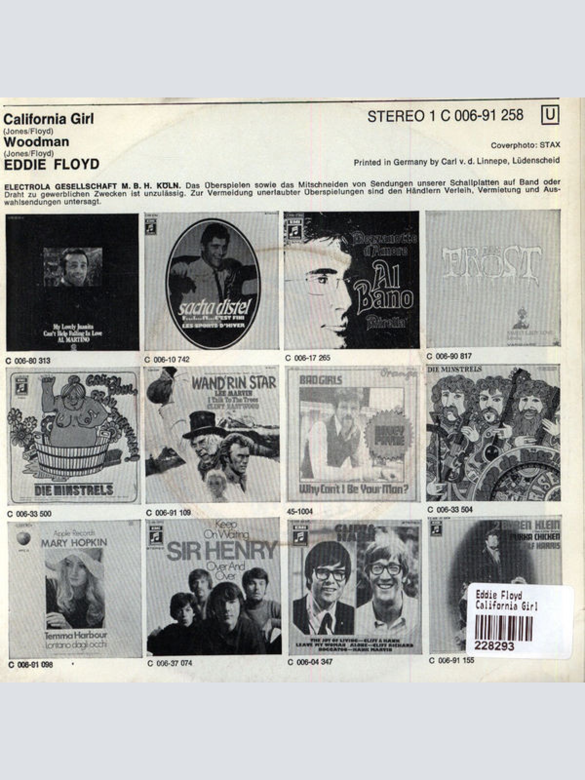 Vinyl / Eddie Floyd - California Girl / Woodman