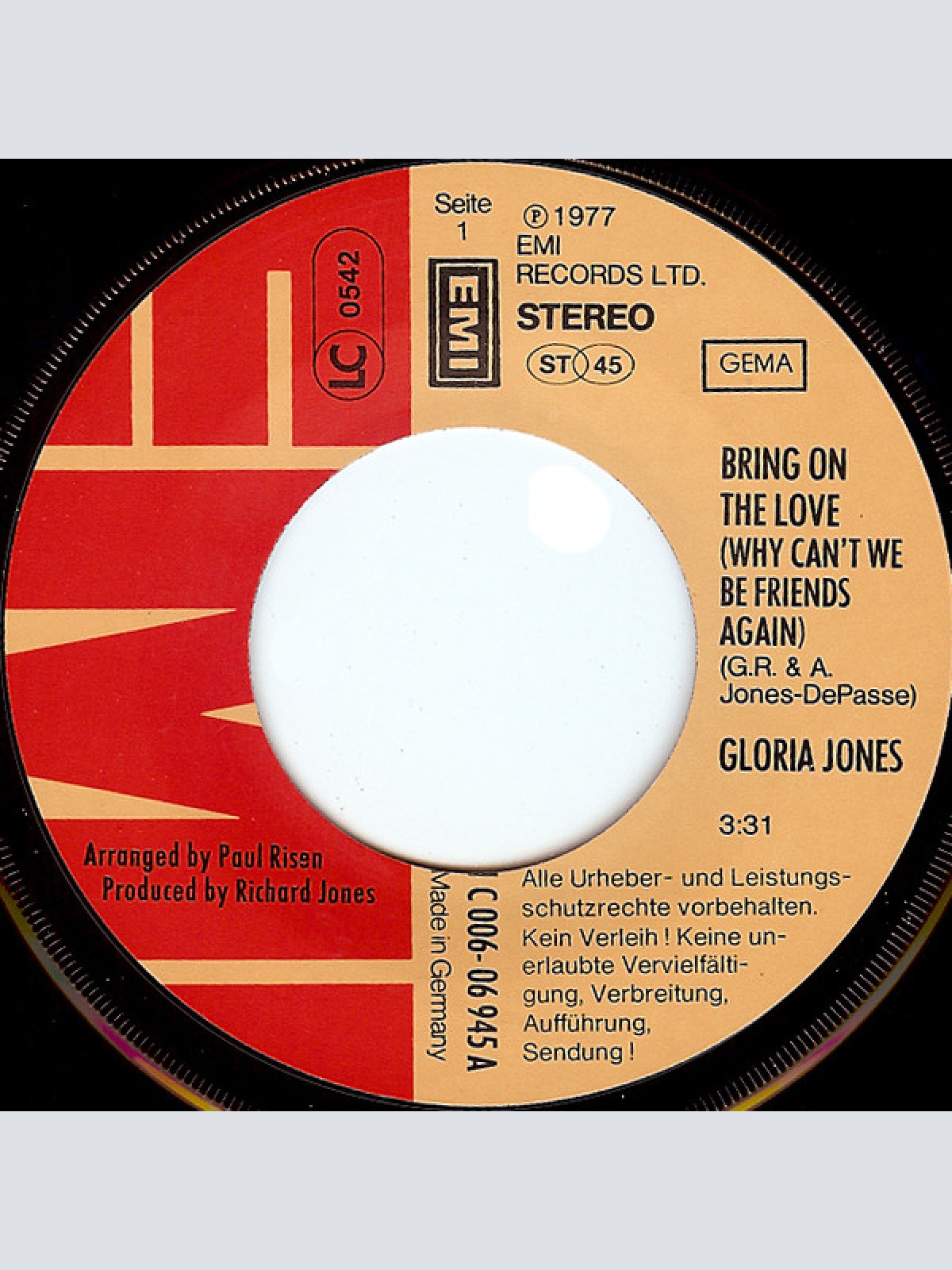 Vinyl / Gloria Jones - Bring On The Love (Why Can't We Be Friends Again)