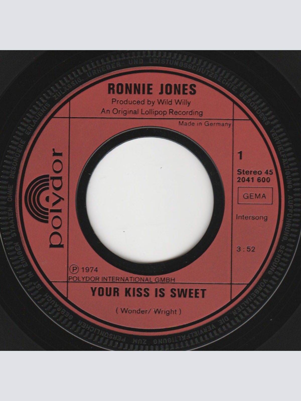 Vinyl / Ronnie Jones - Your Kiss Is Sweet / Put It On Me