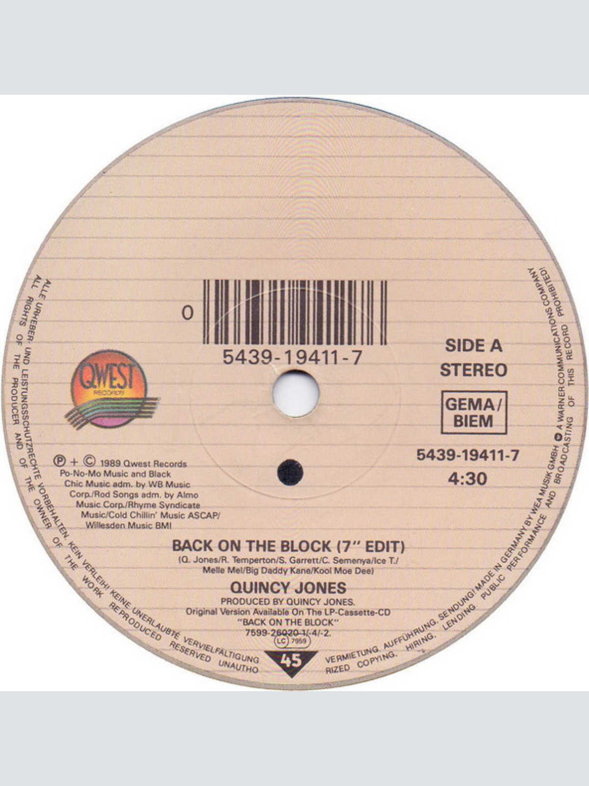 Vinyl / Quincy Jones - Back On The Block / Listen Up