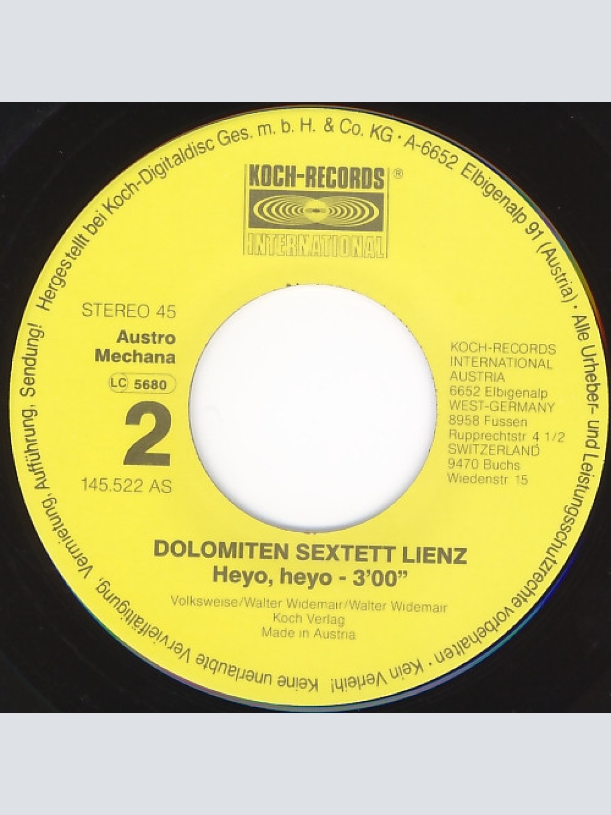 Vinyl / Dolomiten Sextett Lienz - Zillertaler Hochzeitsmarsch (Tramplan)