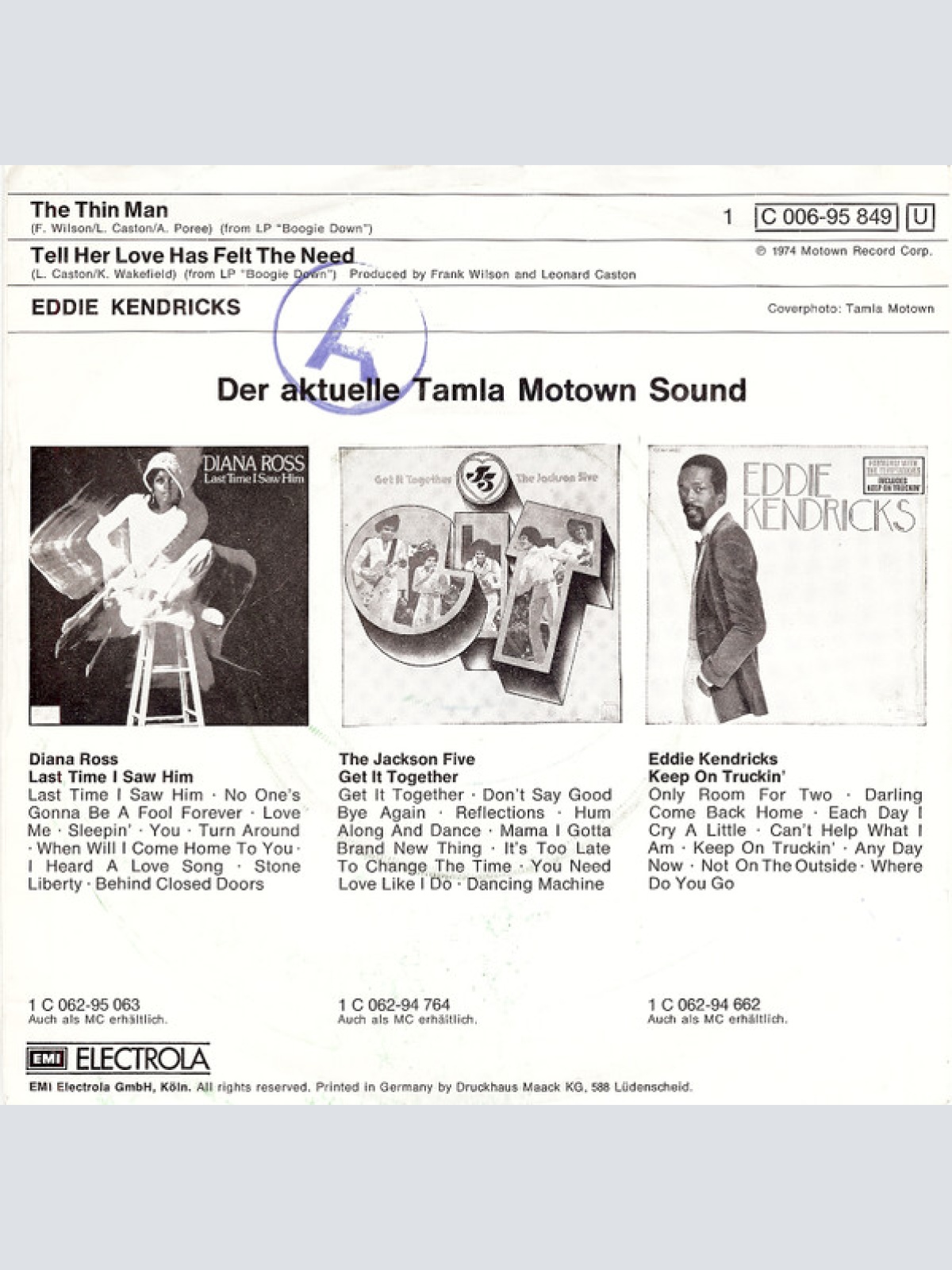 Vinyl / Eddie Kendricks - The Thin Man / Tell Her Love Has Felt The Need