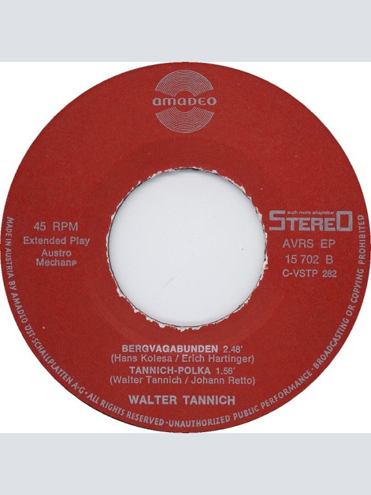 Vinyl / Walter Tannich - Bubi, Bubi Nocheinmal / Ja, Die Alten Rittersleut'