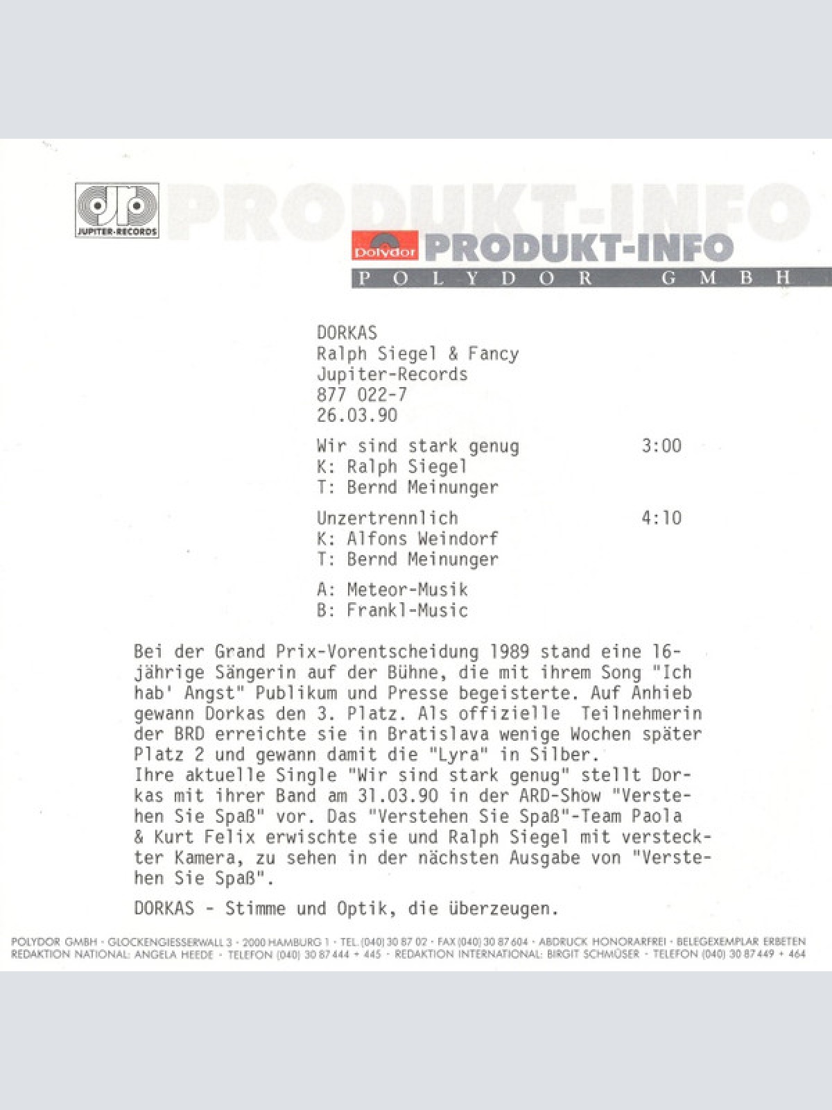 Vinyl / Dorkas - Wir Sind Stark Genug