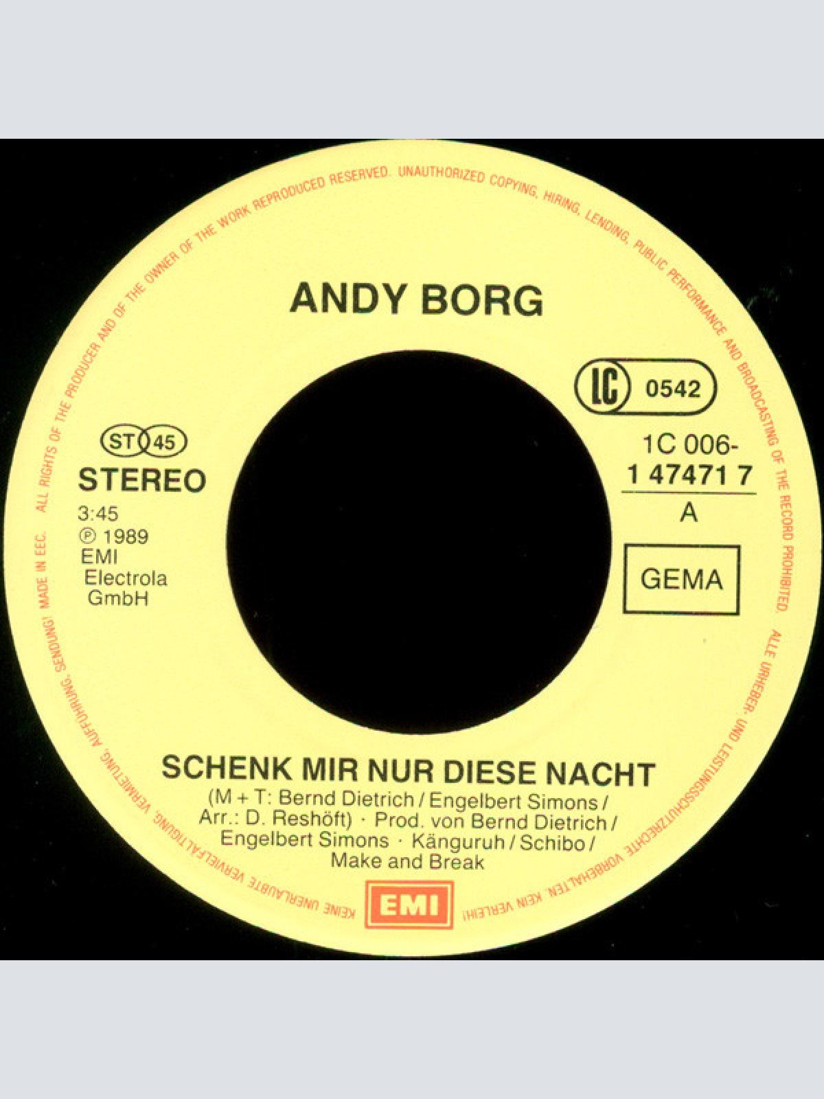 Vinyl / Andy Borg - Schenk Mir Nur Diese Nacht