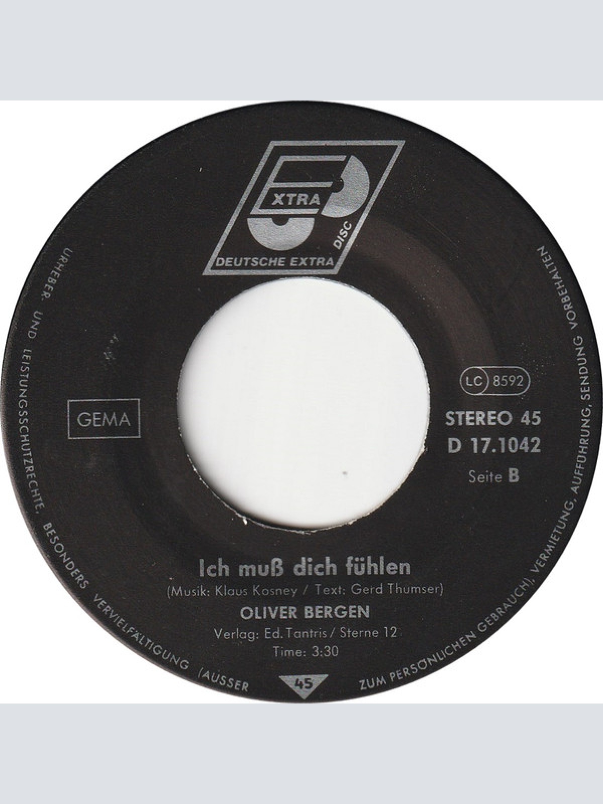 Vinyl / Oliver Bergen - Ich Will Zu Dir / Ich Muß Dich Fühlen