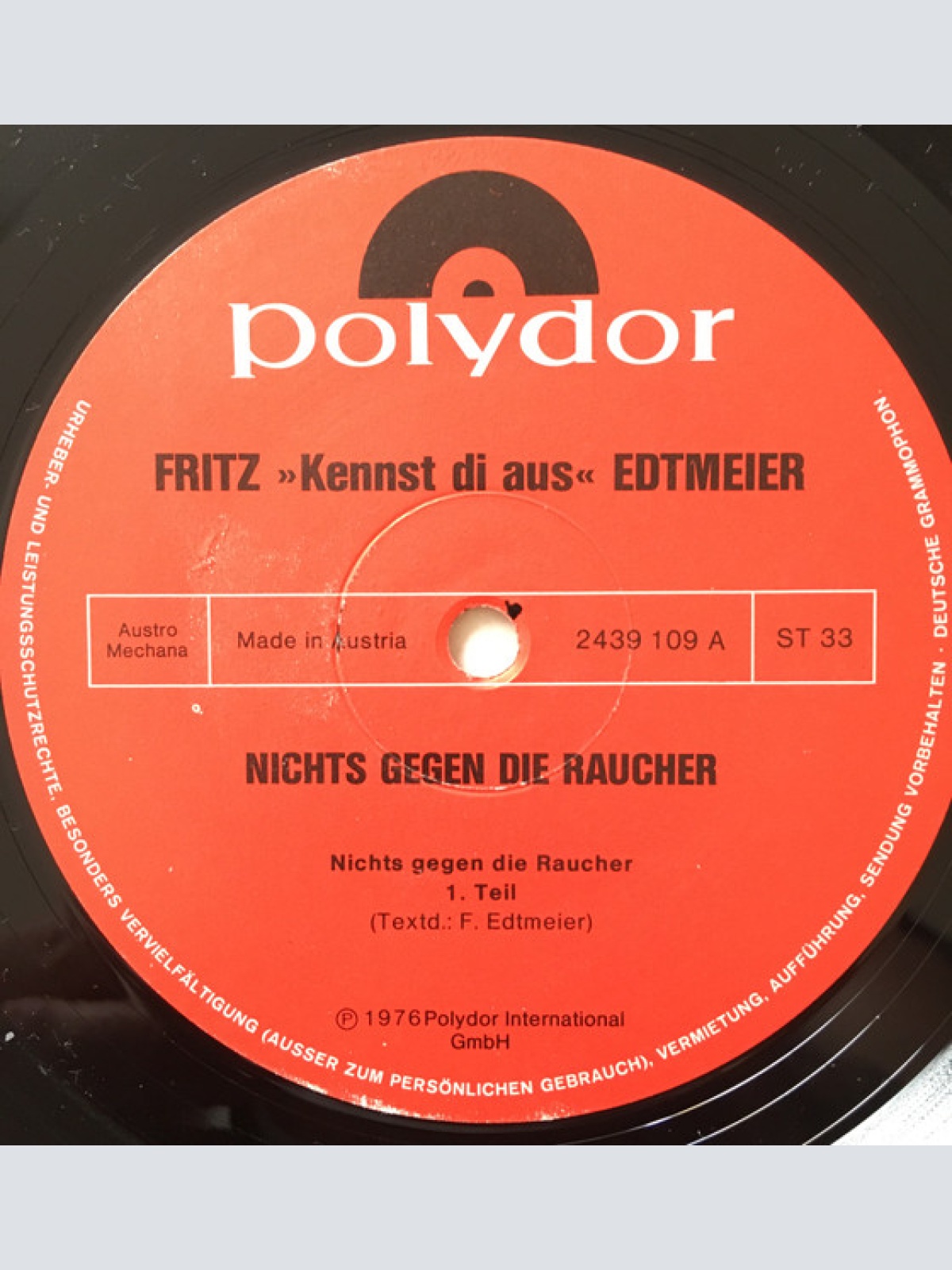 Vinyl / Fritz Edtmeier - Nichts Gegen Die Raucher