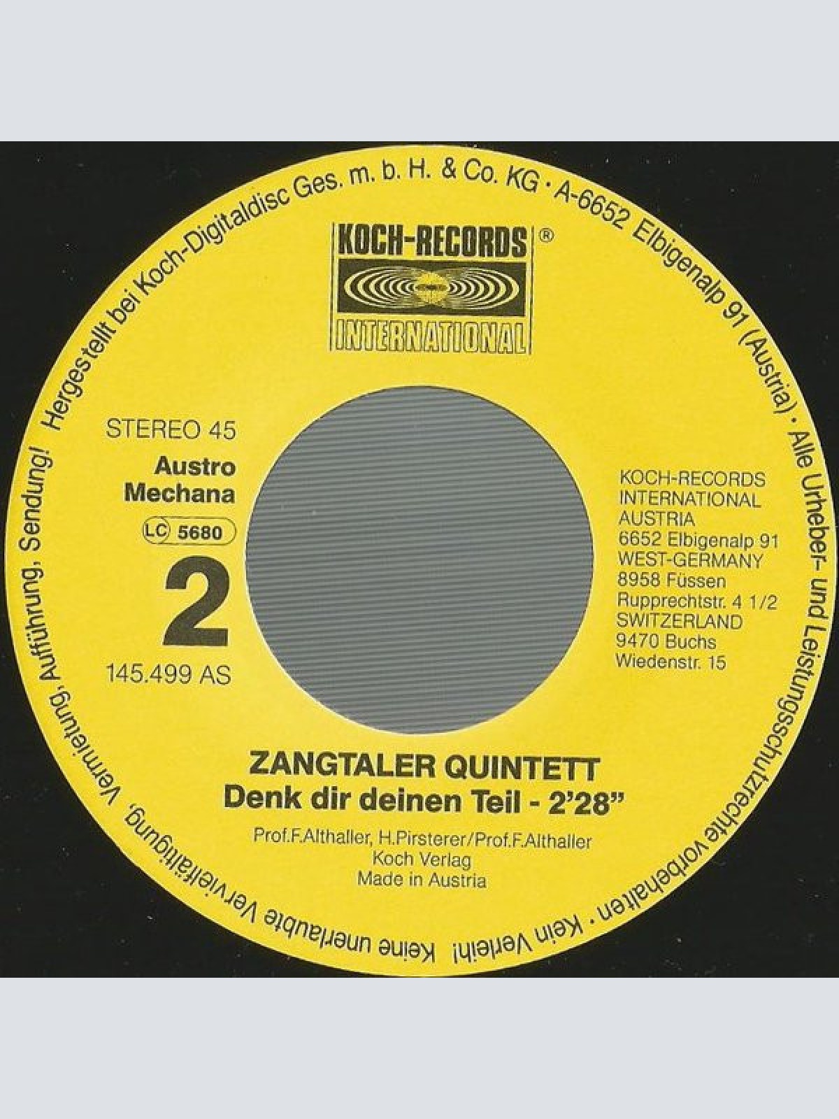Vinyl / Zangtaler Quintett - Das Goassbock-Lied