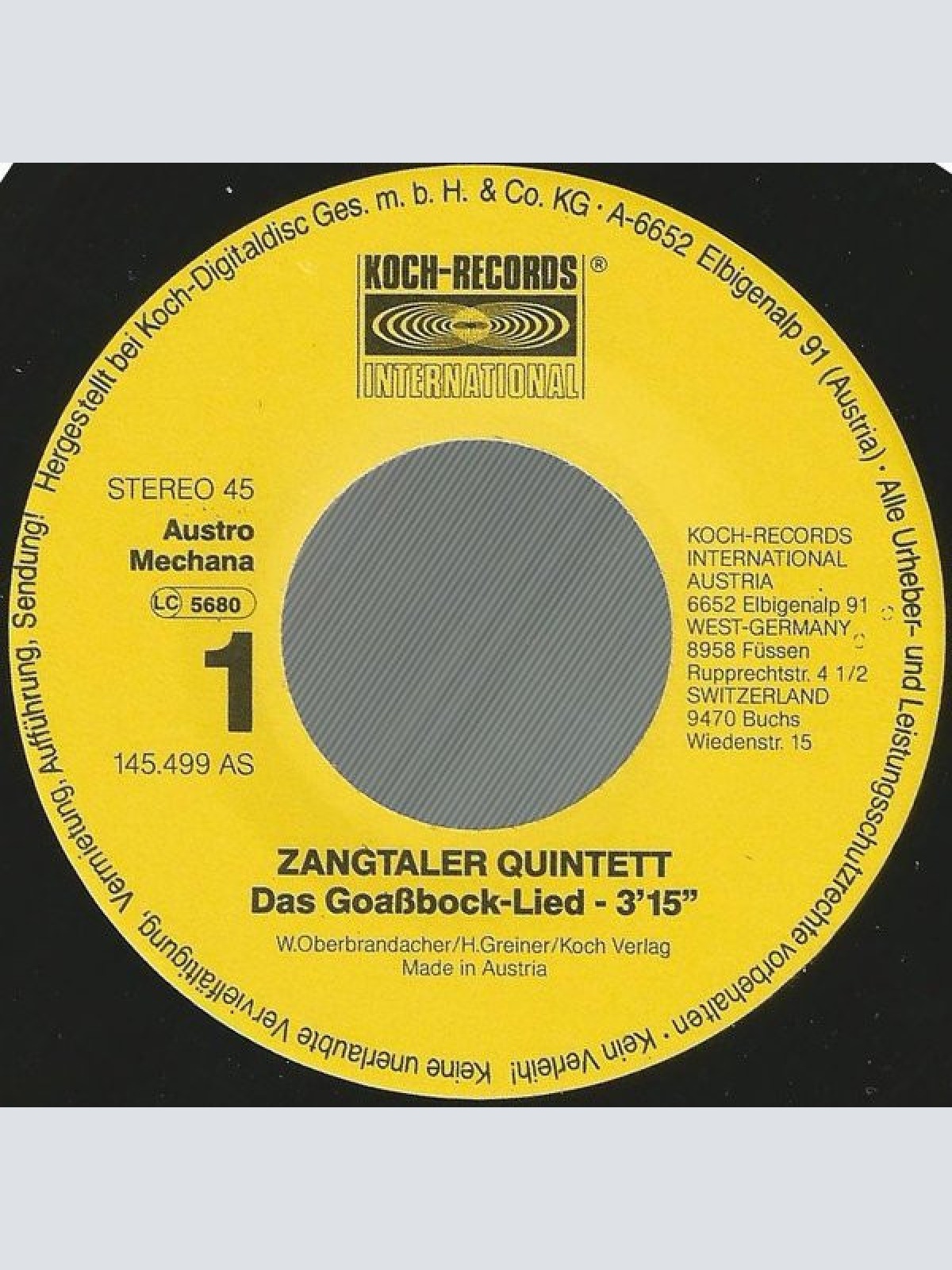 Vinyl / Zangtaler Quintett - Das Goassbock-Lied