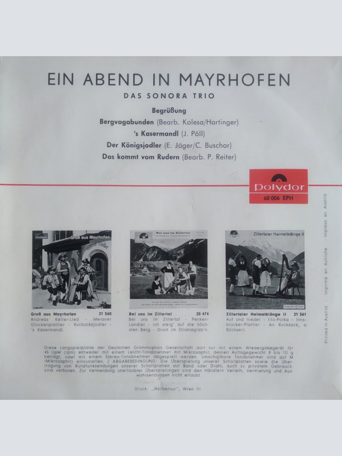 Vinyl / Das Sonora Trio* - Ein Abend In Mayrhofen