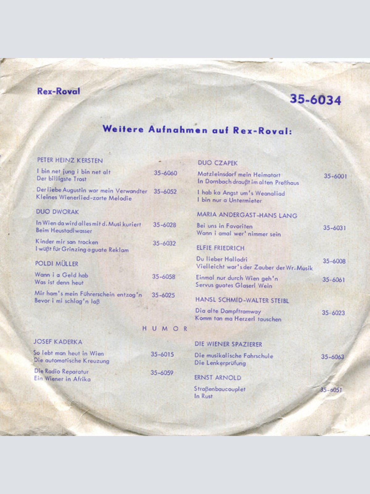 Vinyl / Duo Dworak - Du Narrischer Kastanienbaum / Ich Hab In Grinzing An Tisch Reserviert