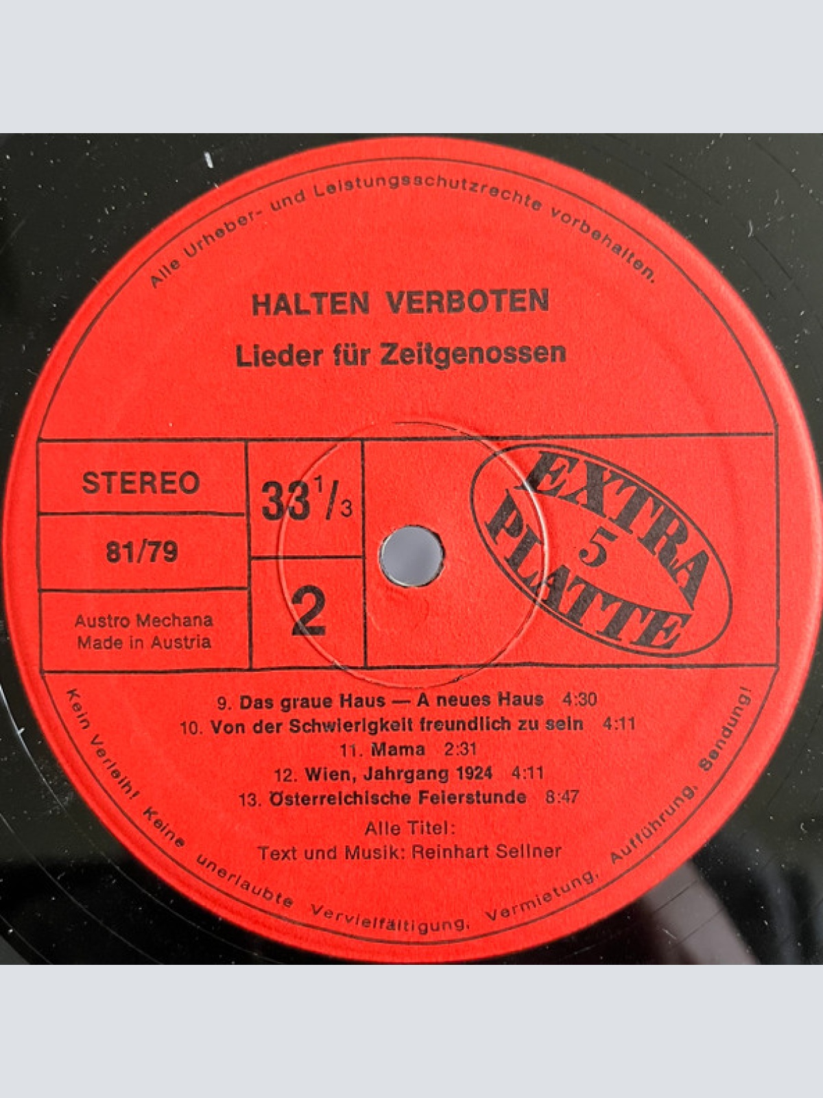 Vinyl / Reinhart Sellner - Halten Verboten - Lieder Für Zeitgenossen