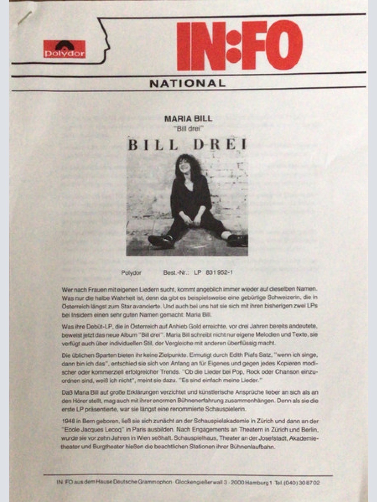 Vinyl / Maria Bill - Bill Drei