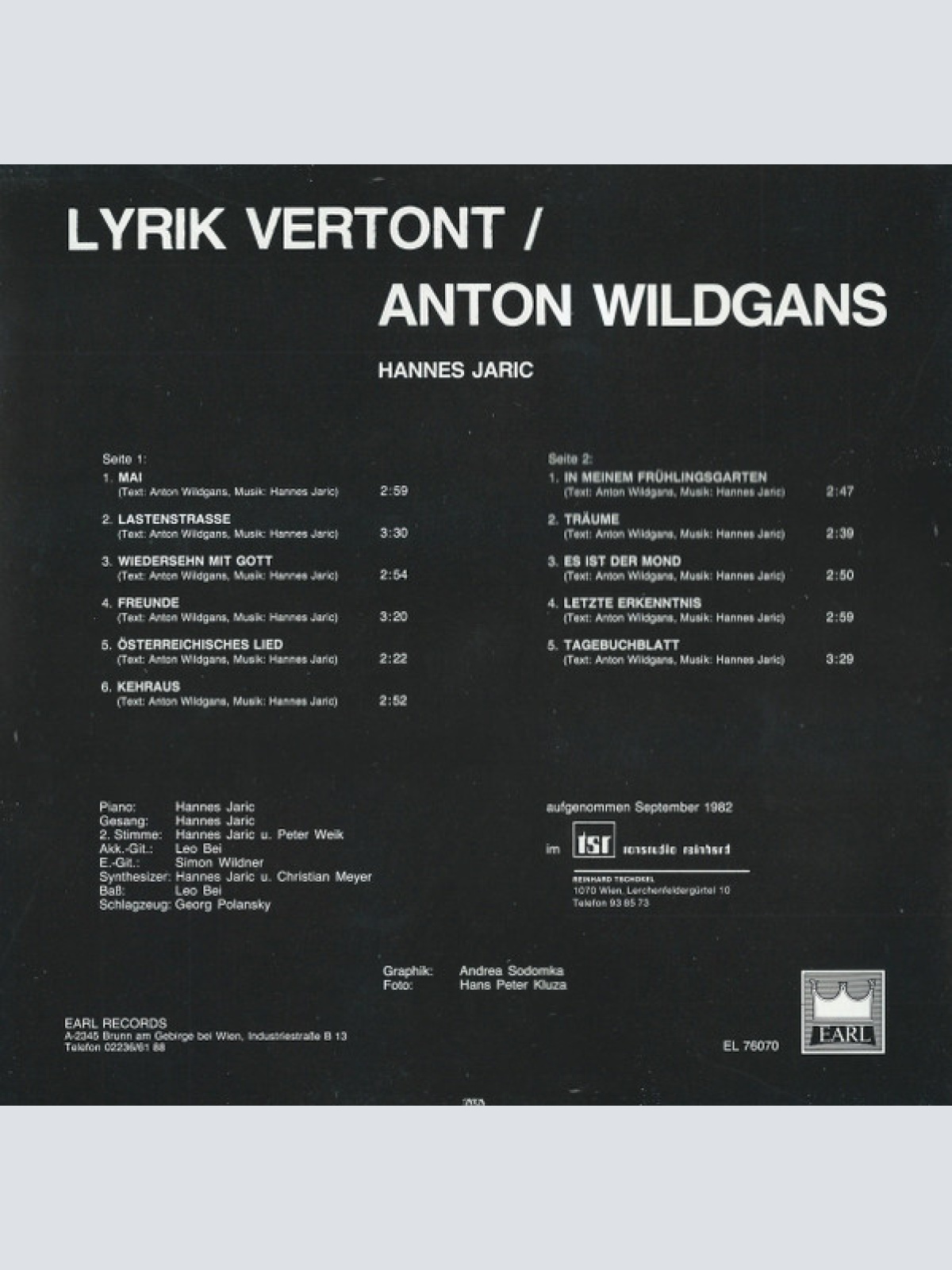 Vinyl / Hannes Jaric - Lyrik Vertont / Anton Wildgans