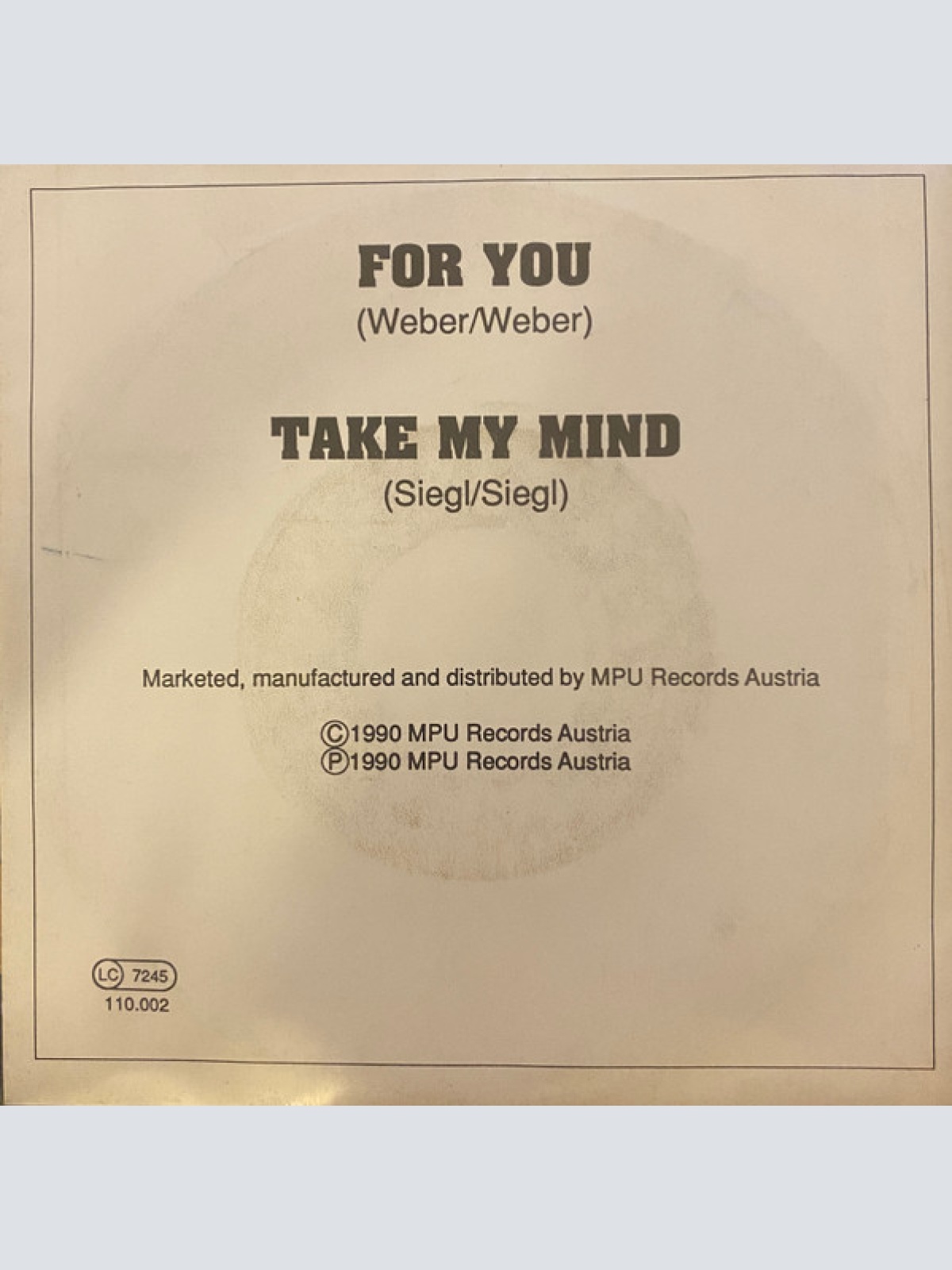 Vinyl / Martin Weaver (2) - For You / Take My Mind