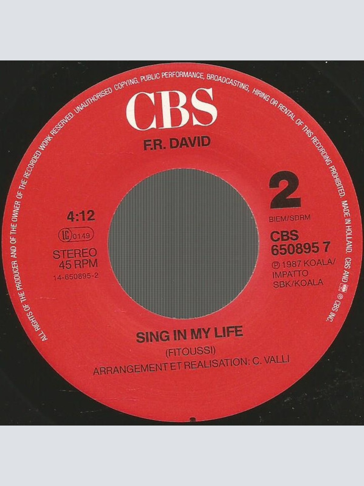 Vinyl / F.R. David - Don't Go