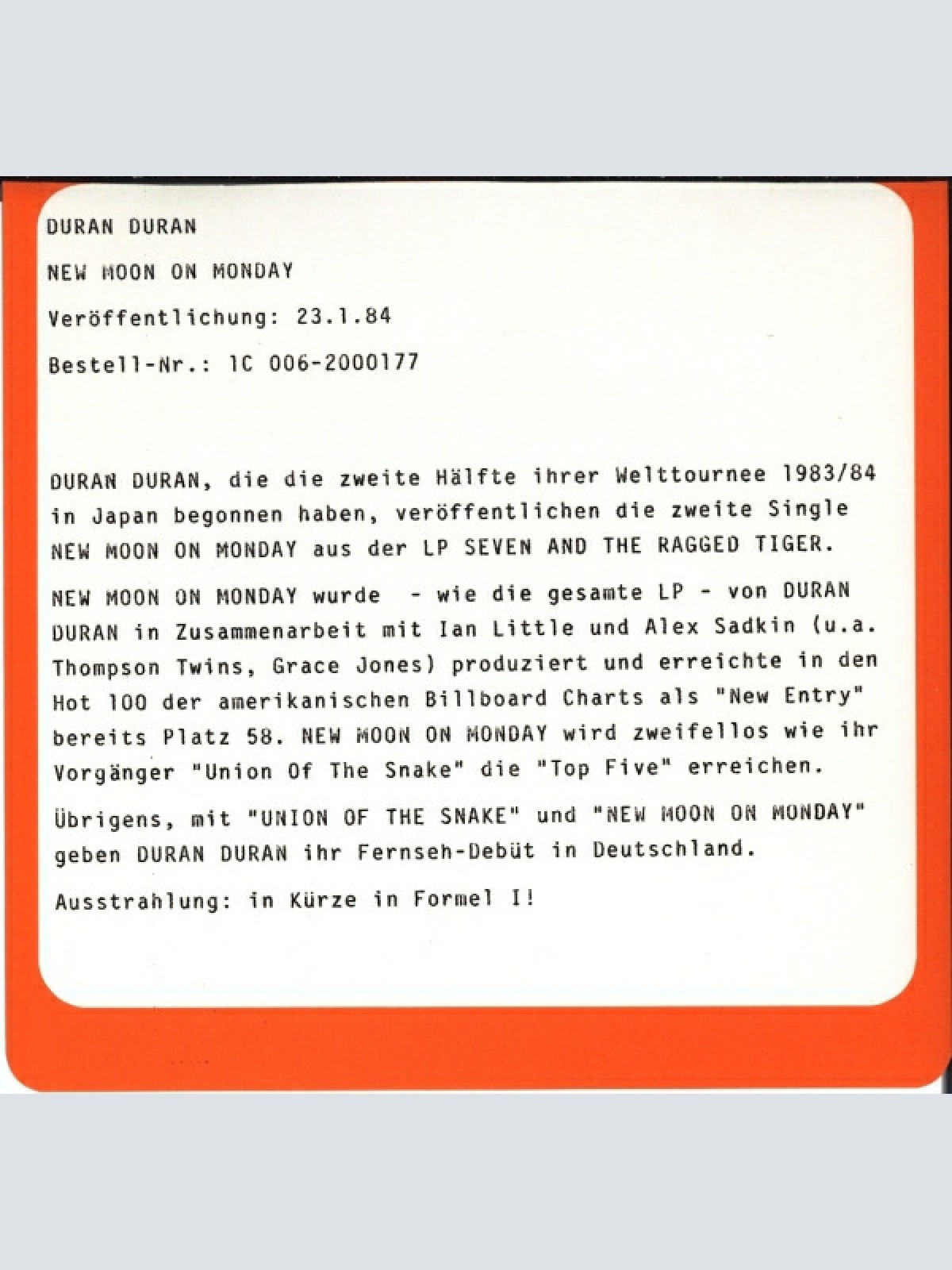 Vinyl / Duran Duran - New Moon On Monday