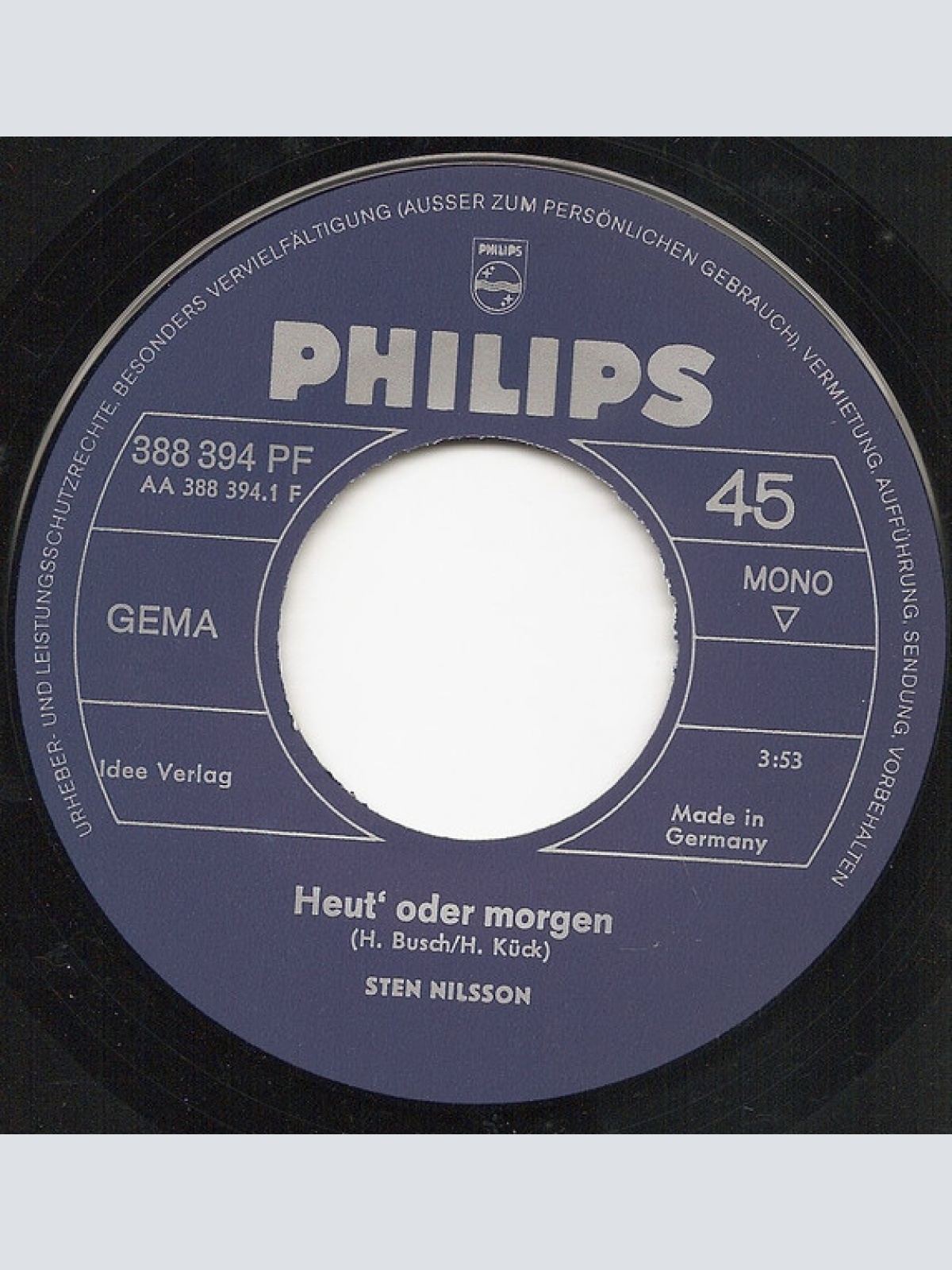 Vinyl / Sten Nilsson - Heut' Oder Morgen / Ein Ganzes Leben Lang