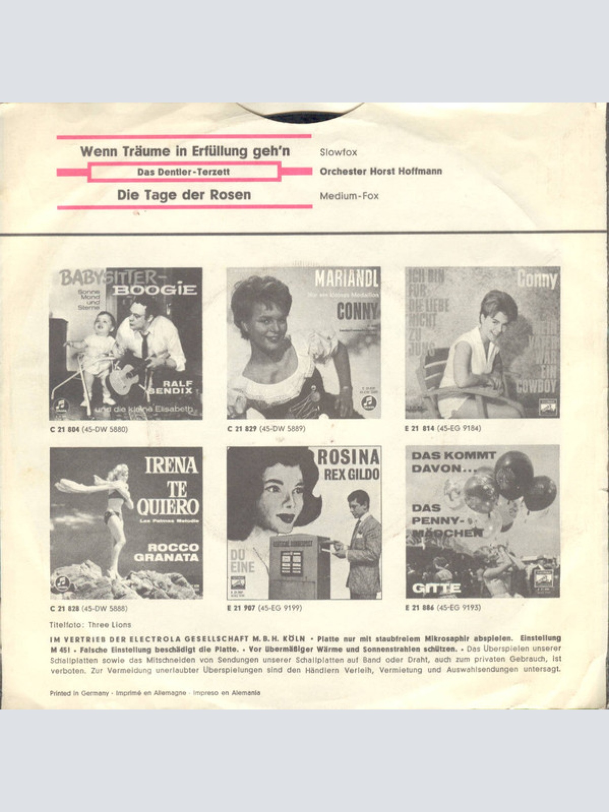 Vinyl / Das Dentler-Terzett - Wenn Träume In Erfüllung Geh'n