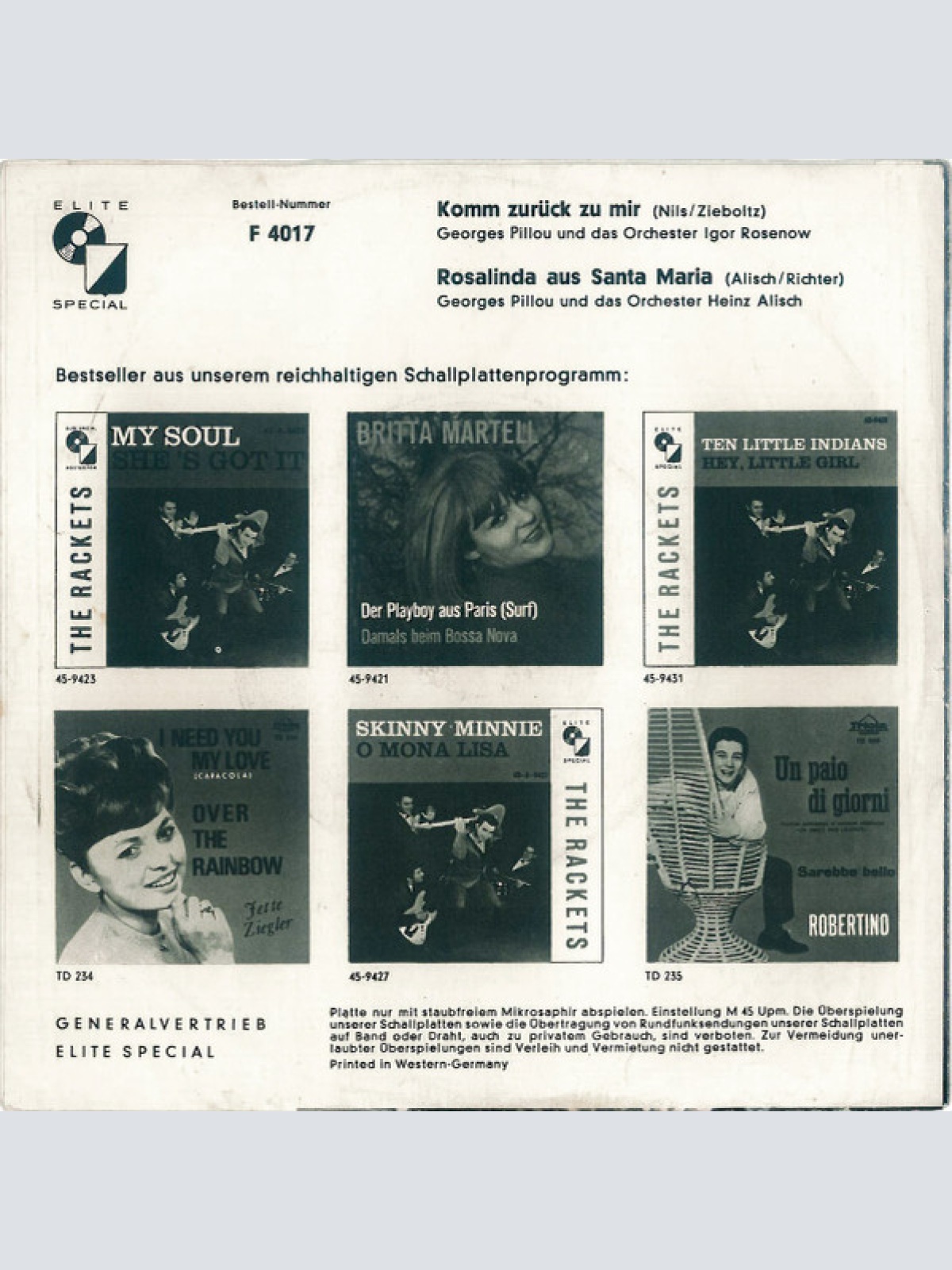 Vinyl / Georges Pillou* - Komm Zurück Zu Mir / Rosalinda Aus Santa Maria