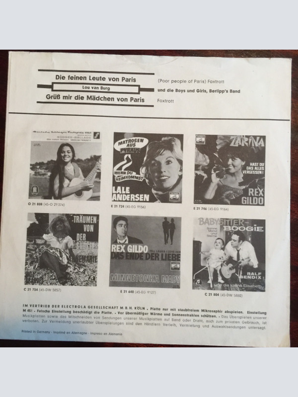 Vinyl / Lou Van Burg - Die Feinen Leute Von Paris