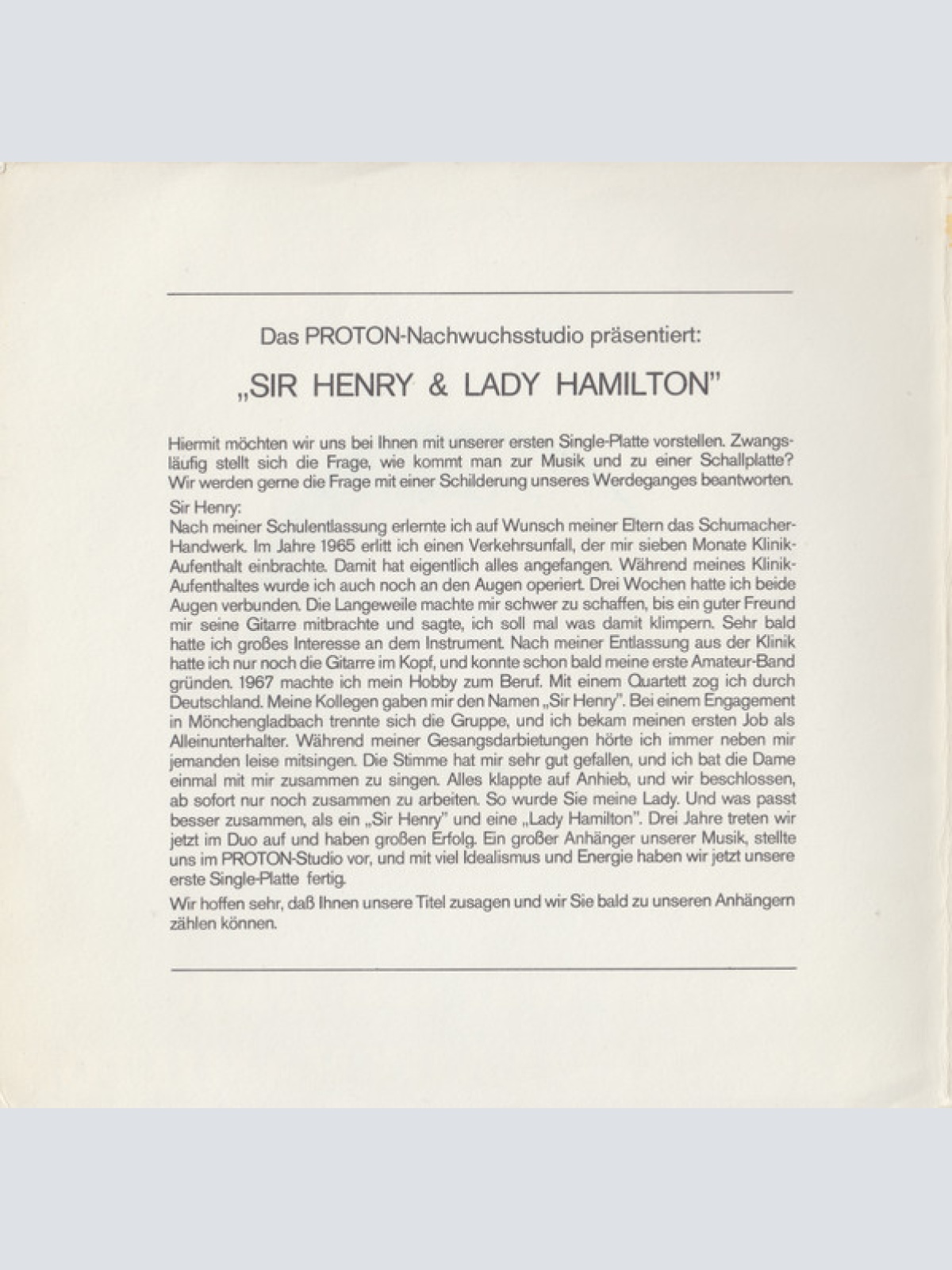 Vinyl / Sir Henry & Lady Hamilton - Ich Wünsch' Mir Heut, Wir Wären Noch Kinder / Dann Traf Ich Dich