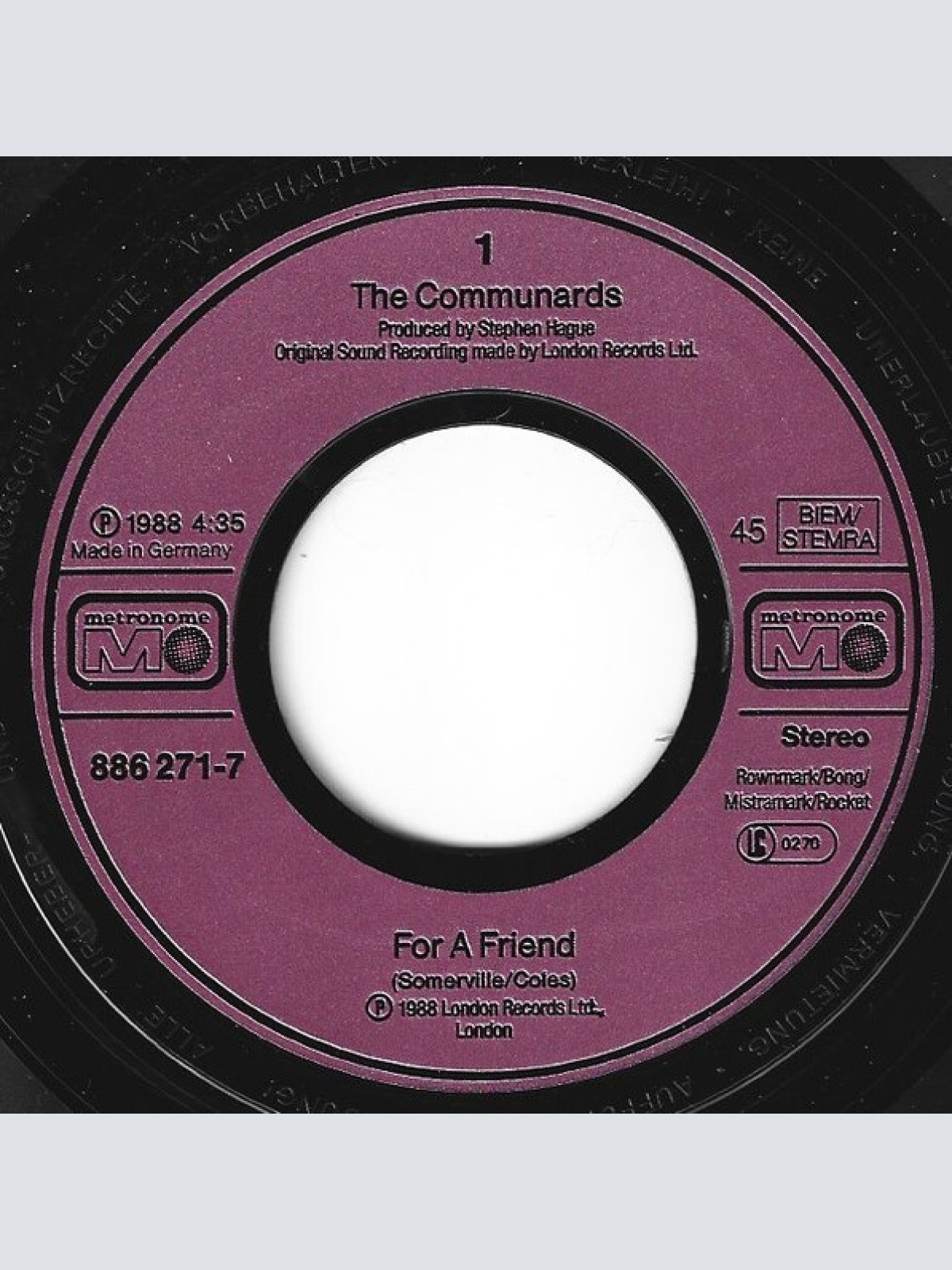 Vinyl / The Communards - For A Friend