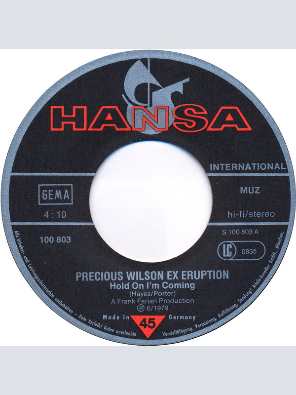 Vinyl / Precious Wilson Ex Eruption* - Hold On I'm Coming / Funky Dancer (You Got Me Dancing)