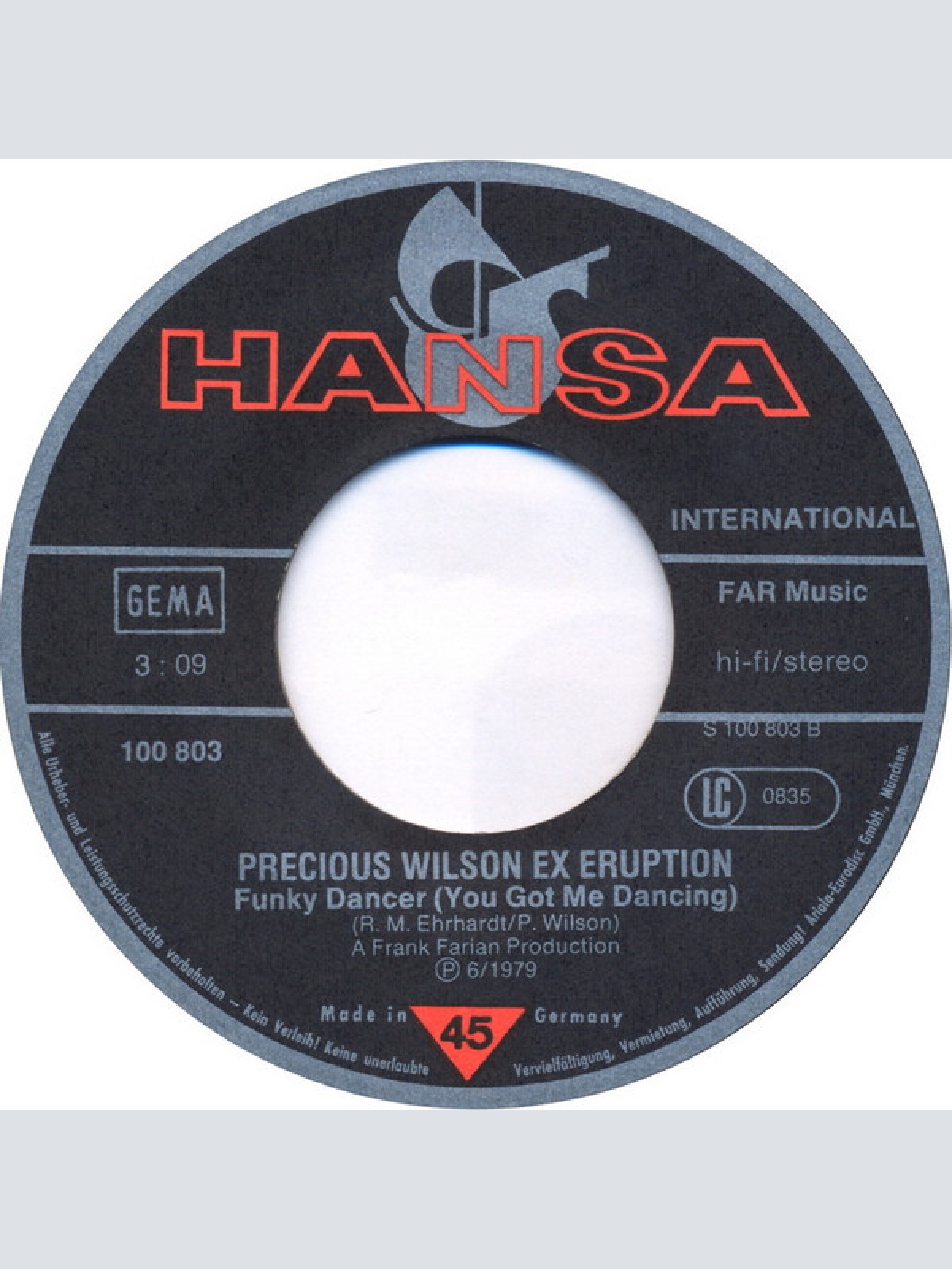 Vinyl / Precious Wilson Ex Eruption* - Hold On I'm Coming / Funky Dancer (You Got Me Dancing)