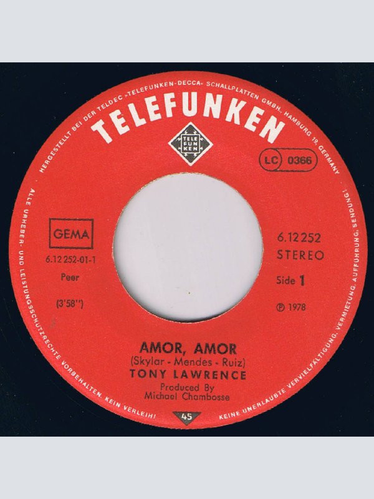 Vinyl / Tony Lawrence (15) - Amor, Amor
