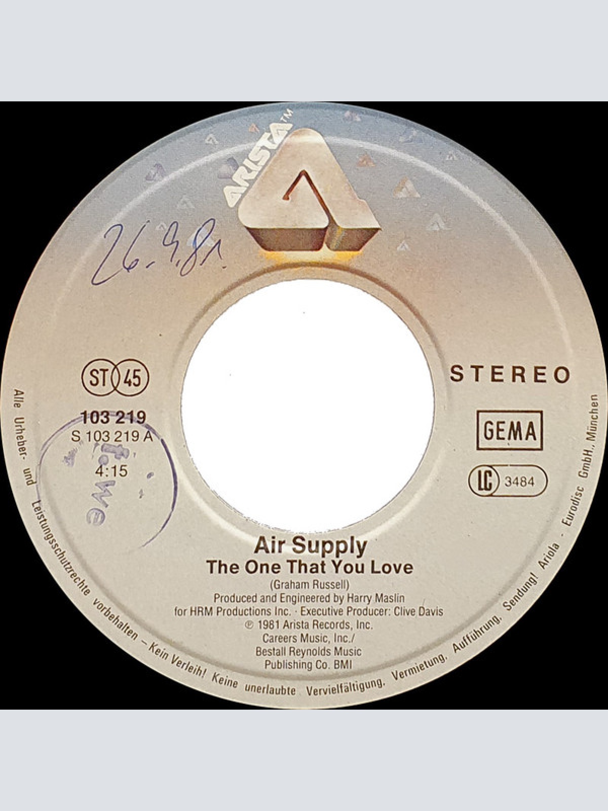 Vinyl / Air Supply - The One That You Love