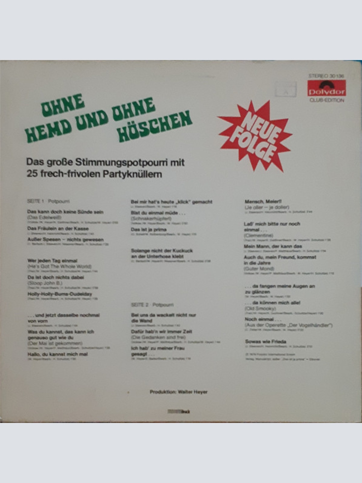 Vinyl / Walter Heyer - Ohne Hemd Und Ohne Höschen - Neue Folge