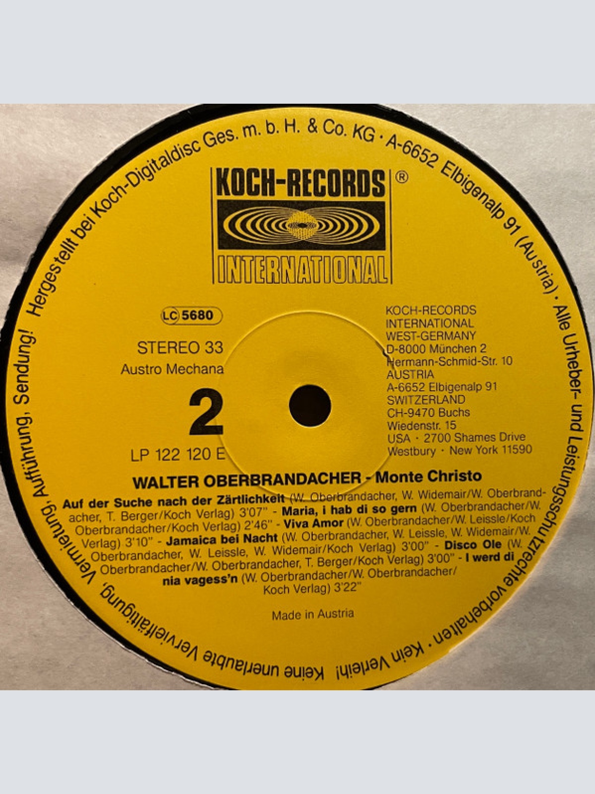 Vinyl / Walter Oberbrandacher - Monte Christo