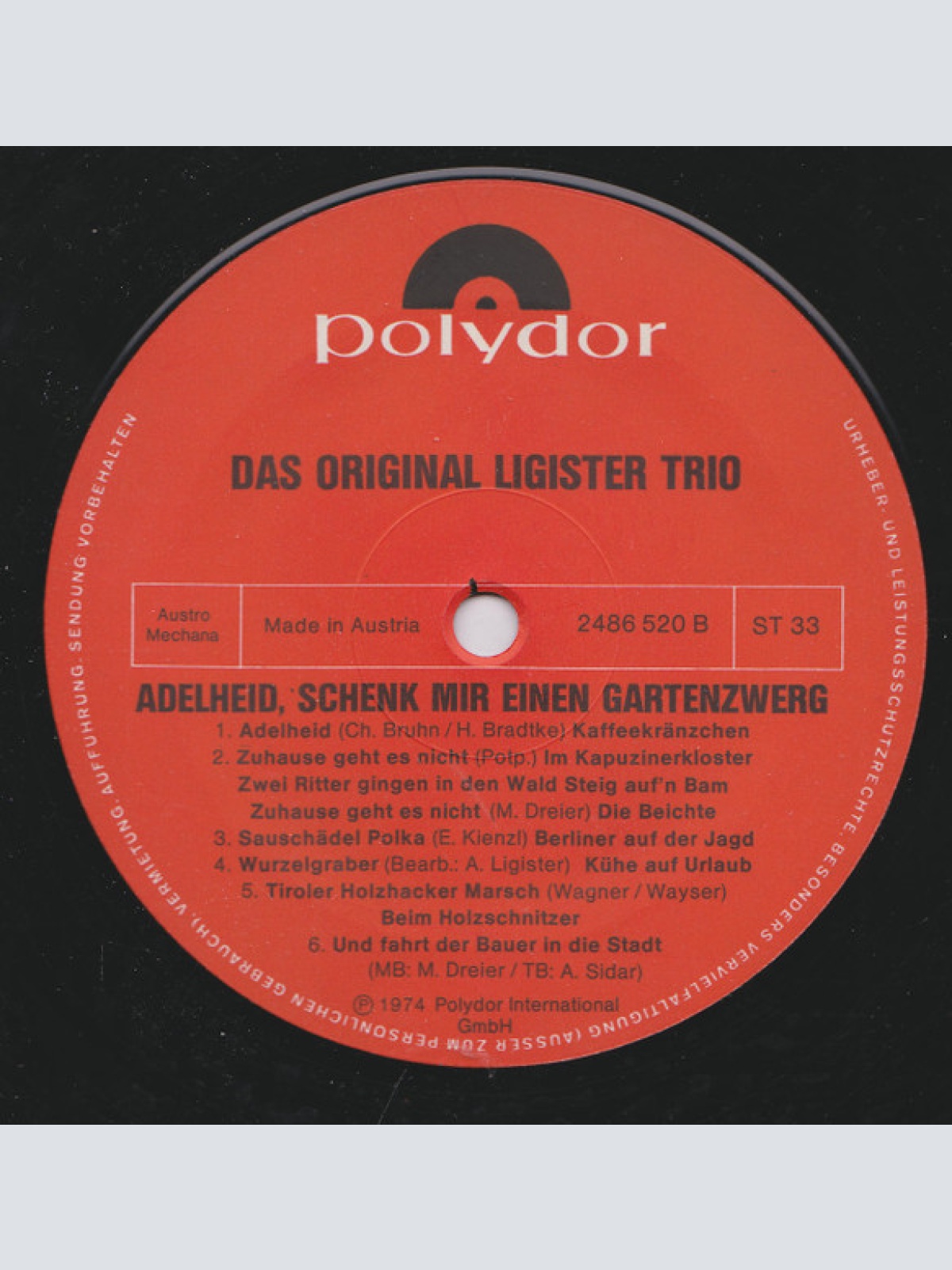 Vinyl / Original Ligister Trio - Adelheid Schenk Mir Einen Gartenzwerg