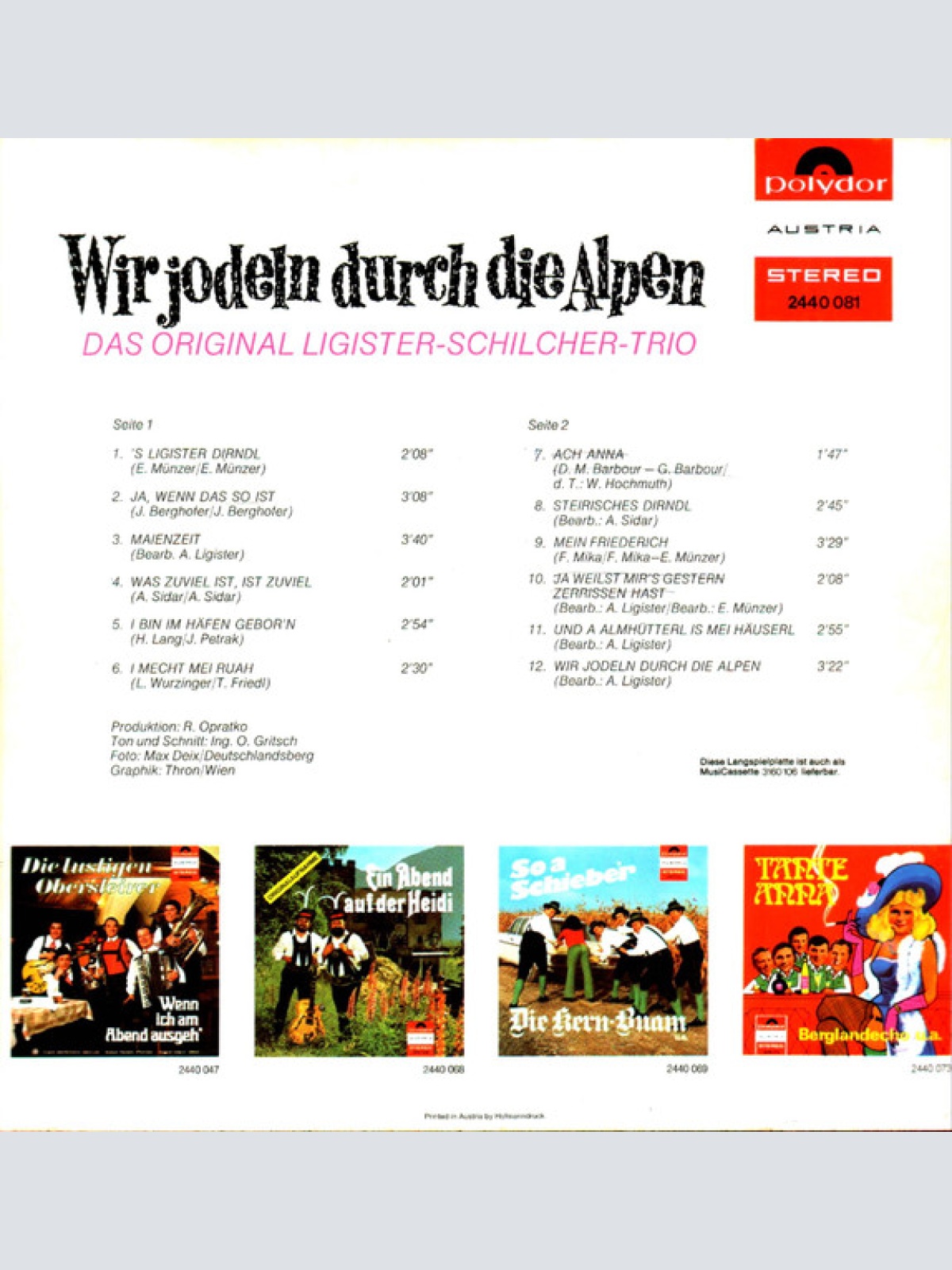 Vinyl / Das Original Ligister Schilcher Trio* - Wir Jodeln Durch Die Alpen