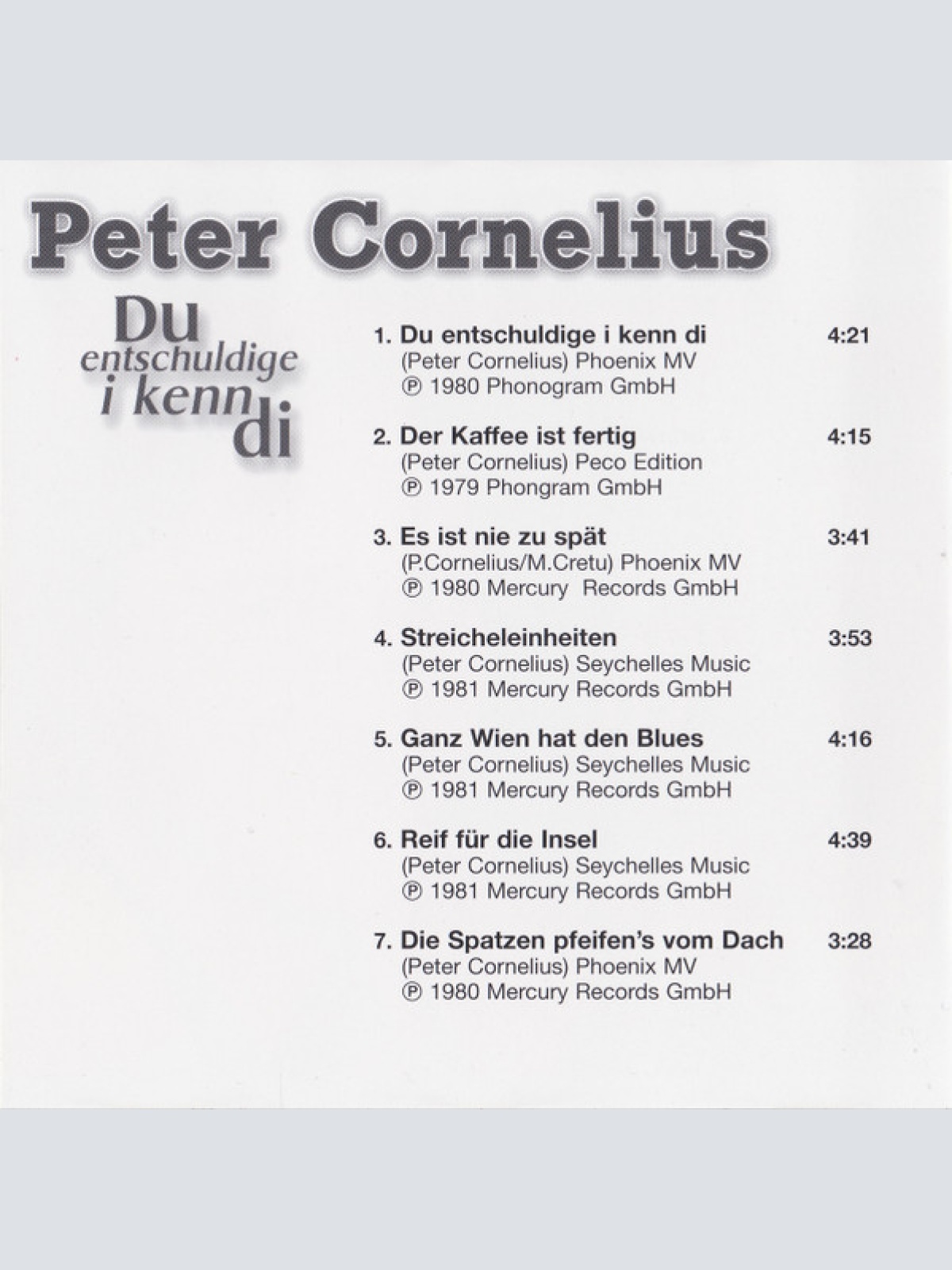 CD / Peter Cornelius - Du Entschuldige I Kenn Di