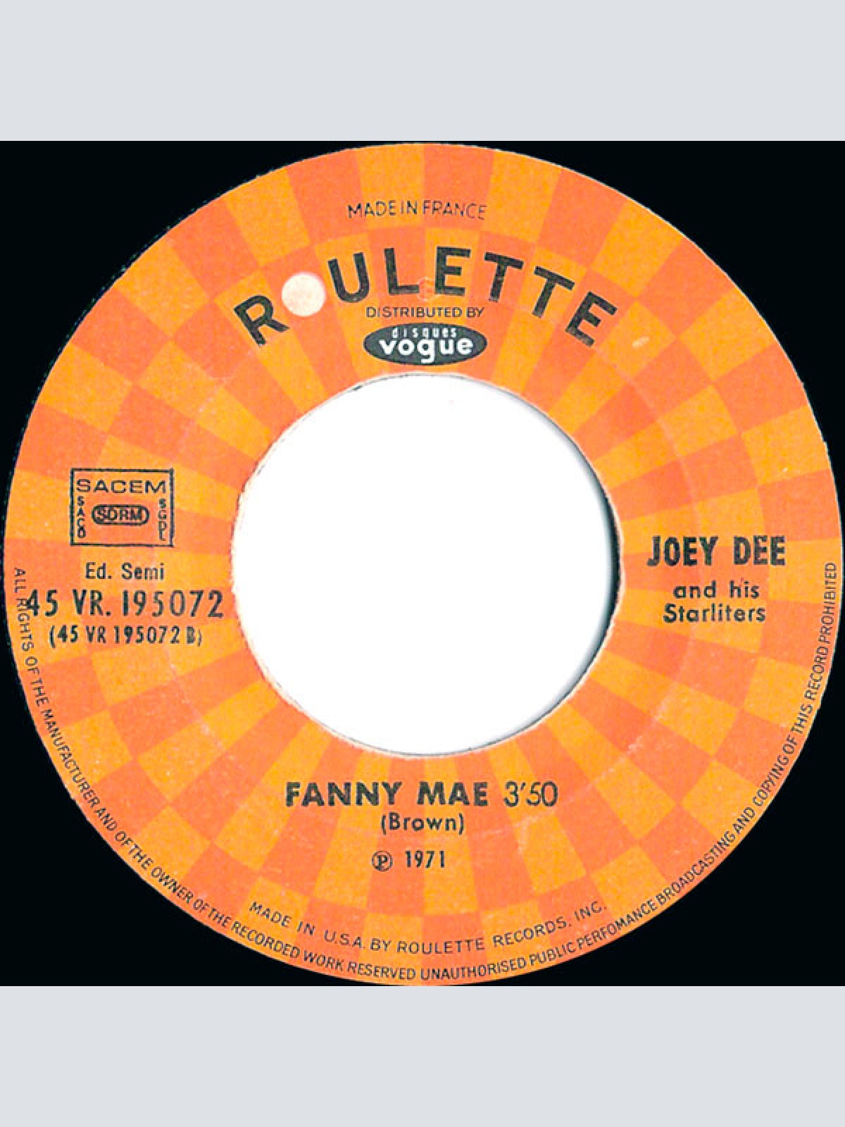 Vinyl / Joey Dee - Ya Ya