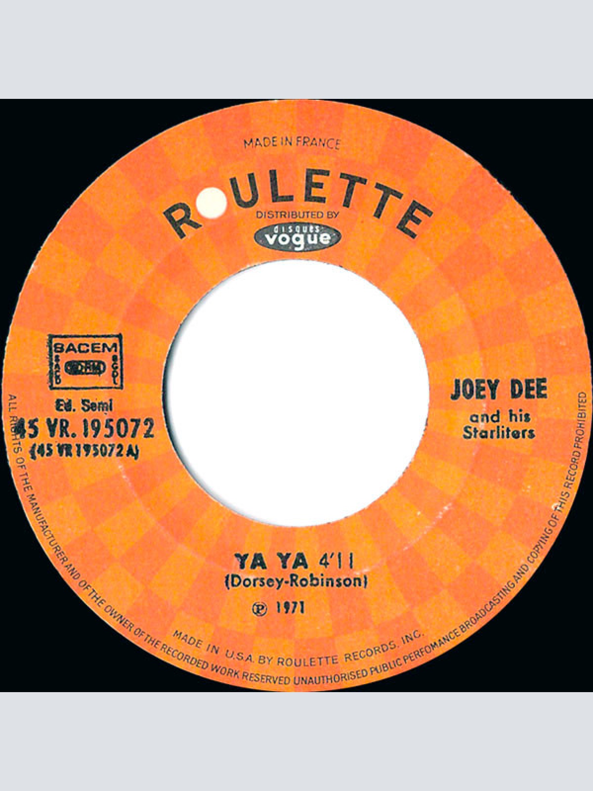 Vinyl / Joey Dee - Ya Ya