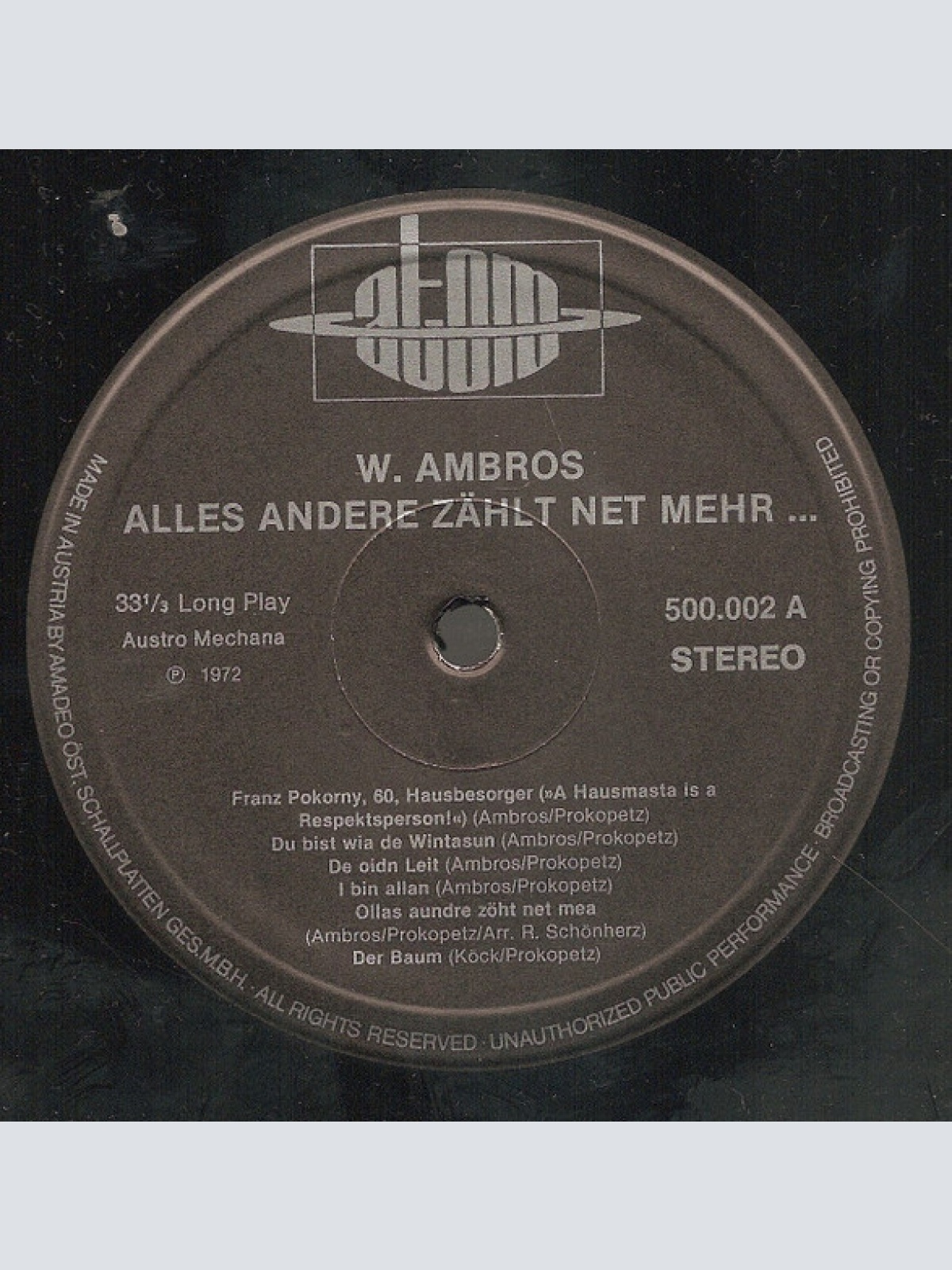 Vinyl / W. Ambros* - Alles Andere Zählt Net Mehr...
