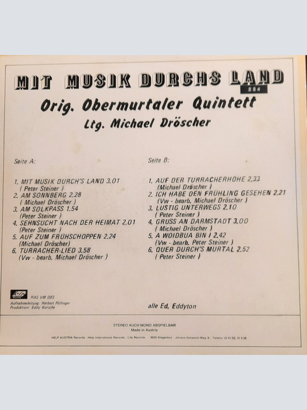 Vinyl / Orig. Obermurtaler Quintett - Mit Musik Durchs Land