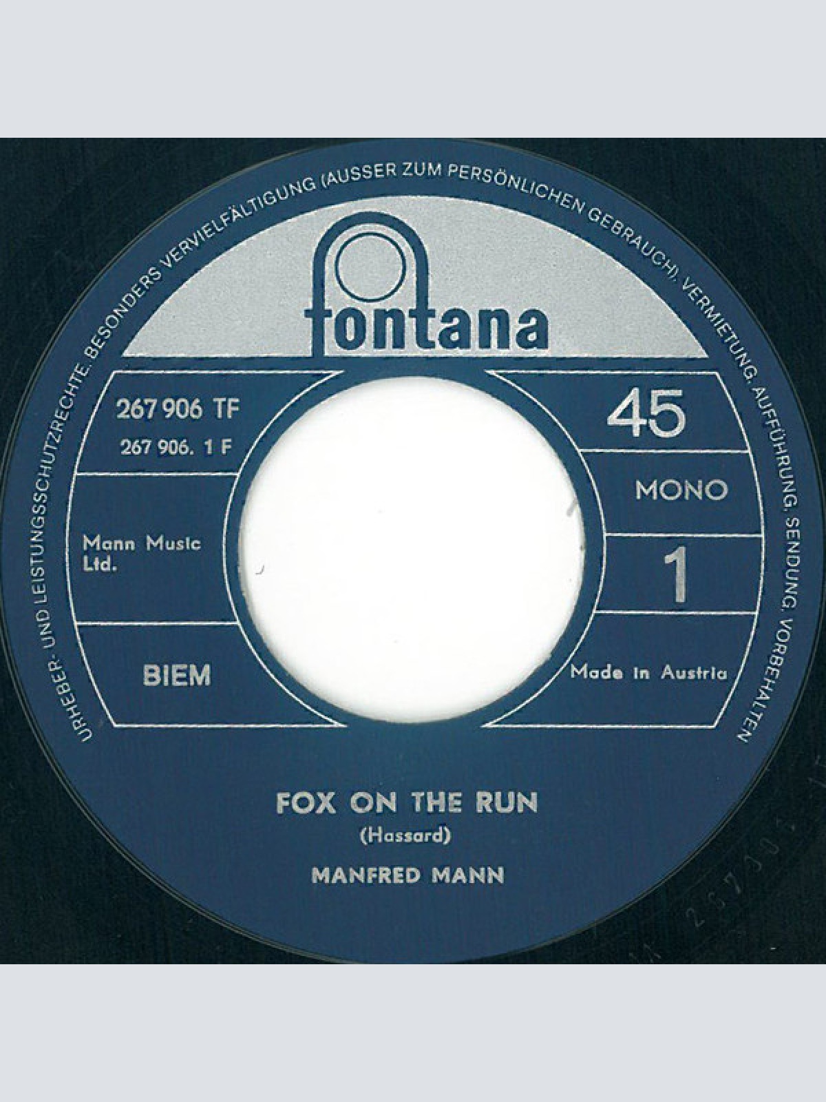 Vinyl / Manfred Mann - Fox On The Run / Too Many People