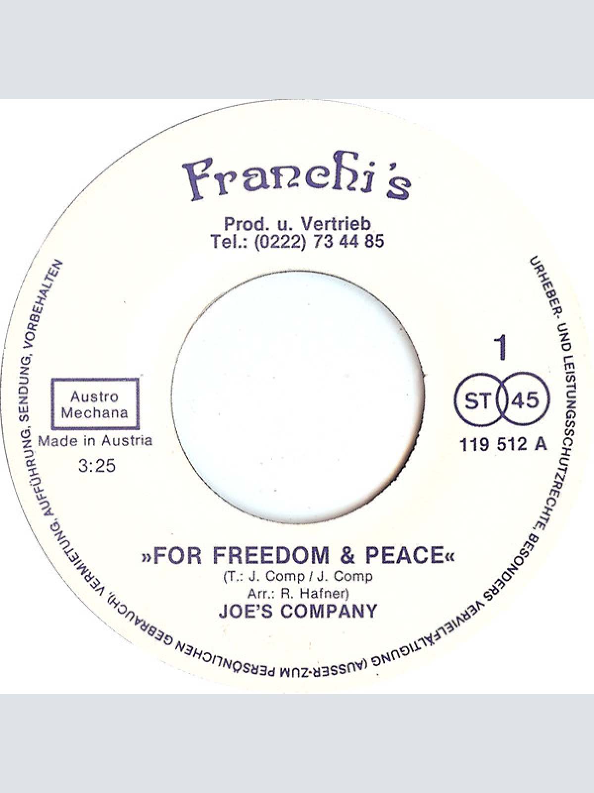 Vinyl / Joe's Company - For Freedom And Peace