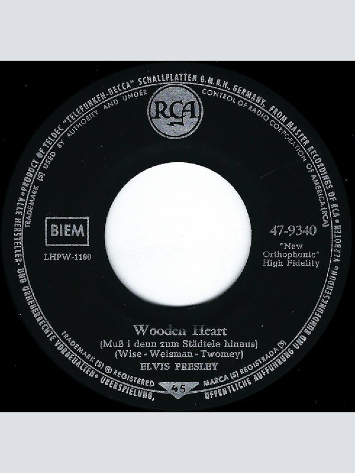 Vinyl / Elvis Presley - Muß I Denn, Muß I Denn (Wooden Heart) / G'schichten Aus Dem Wiener Wald (Tonight's All Right For Love)
