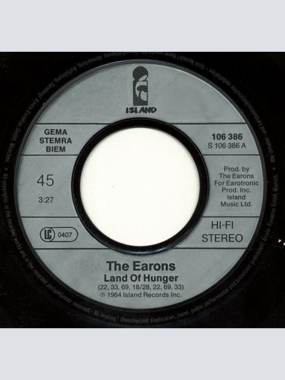 Vinyl / The Earons - Land Of Hunger