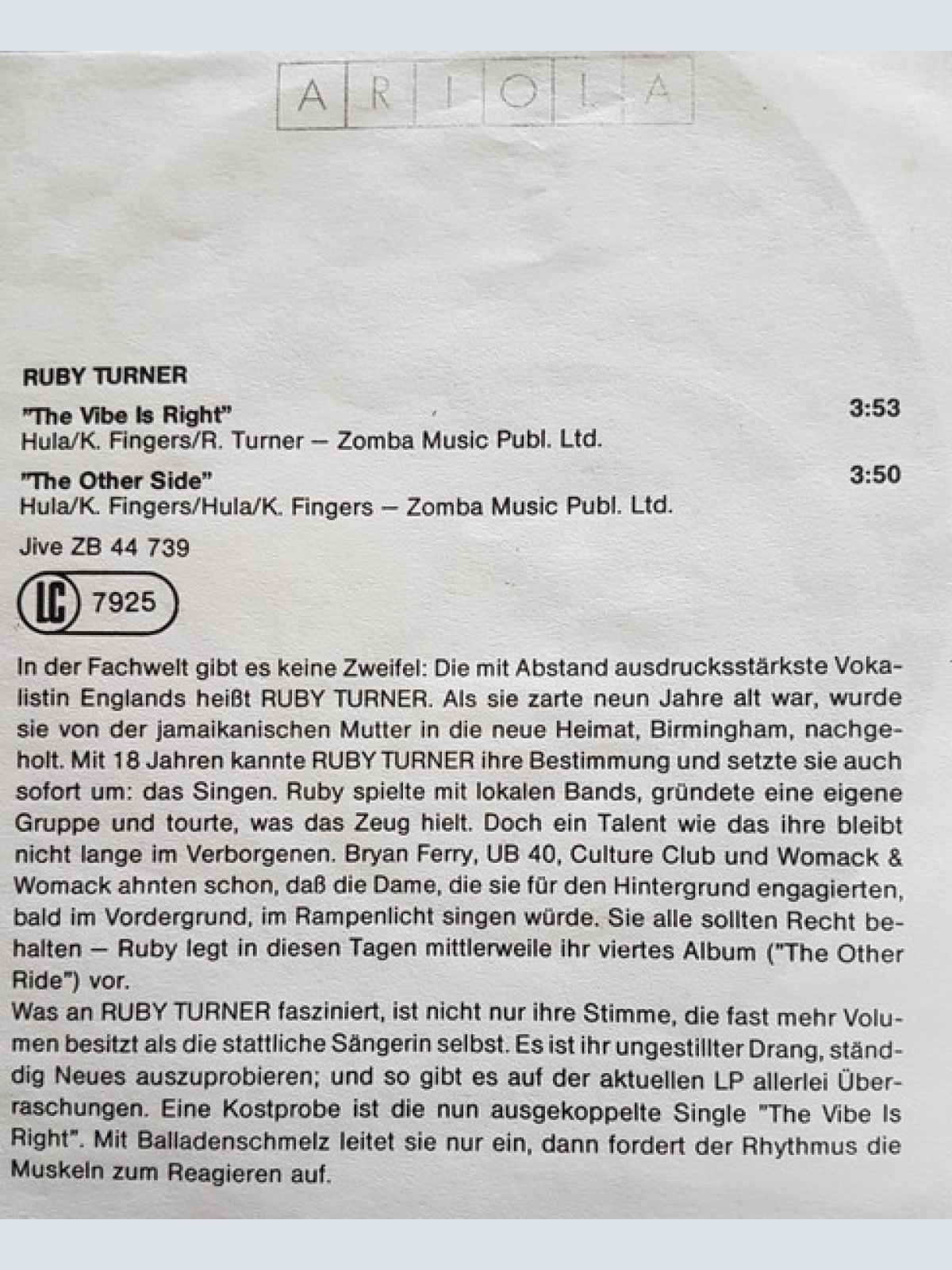 Vinyl / Ruby Turner - The Vibe Is Right