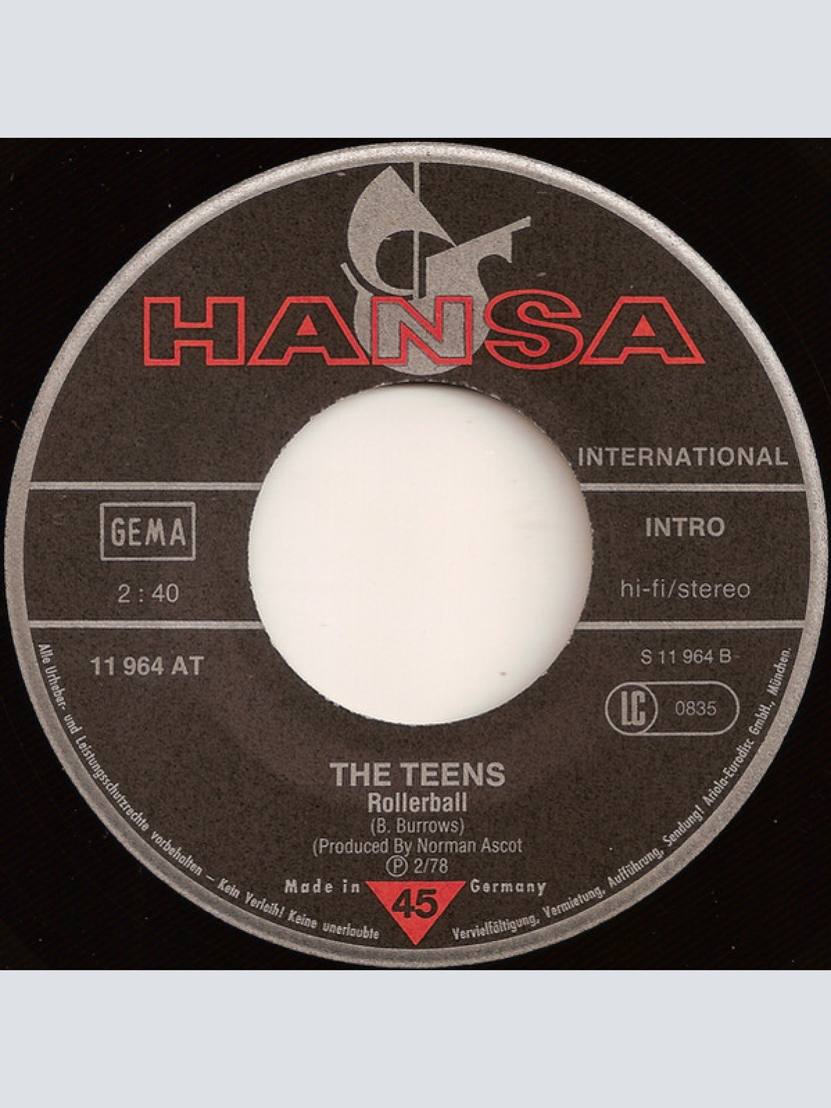 Vinyl / The Teens - Gimme Gimme Gimme Gimme Gimme Your Love / Rollerball