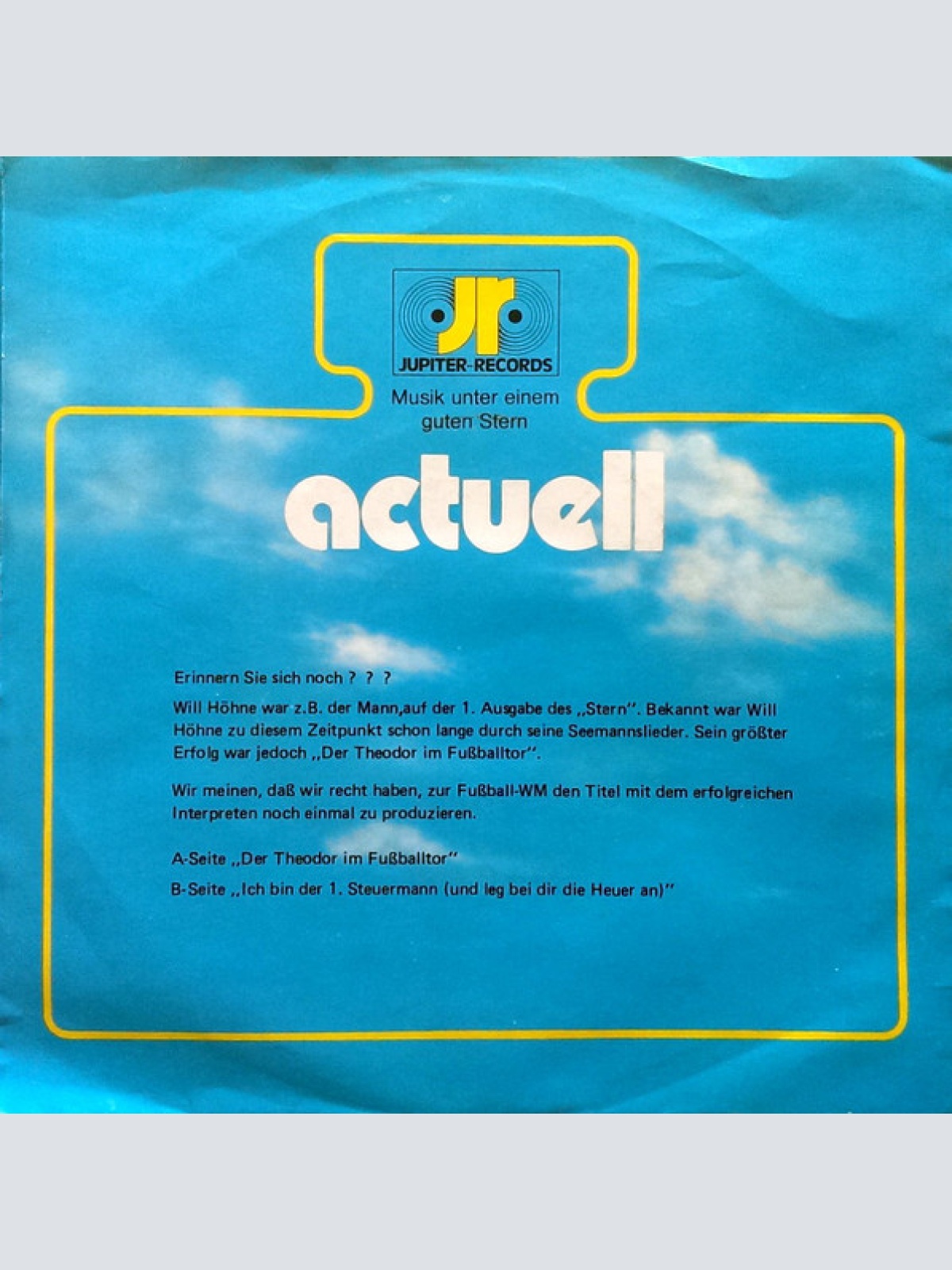 Vinyl / Will Höhne - Der Theodor Im Fußballtor / Ich Bin Der Erste Steuermann