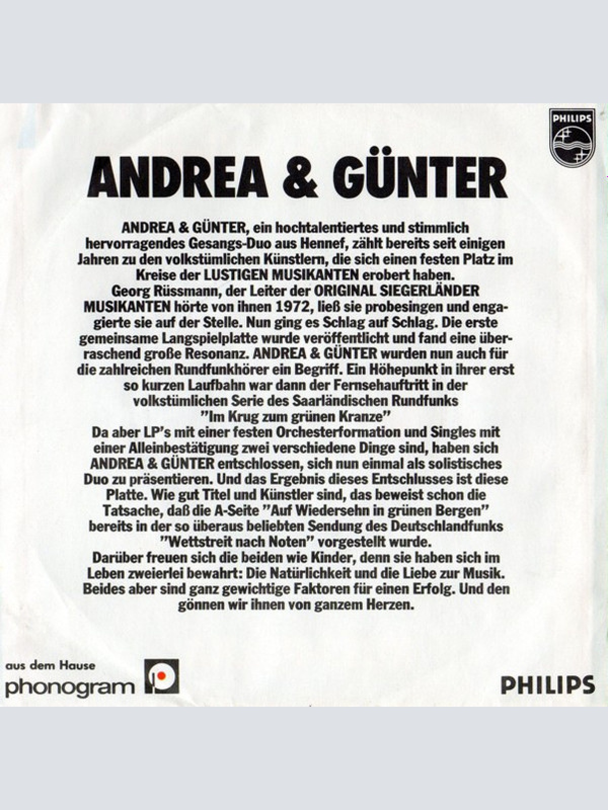 Vinyl / Andrea & Günter* - Auf Wiedersehn In Grünen Bergen / Kuss-Polka