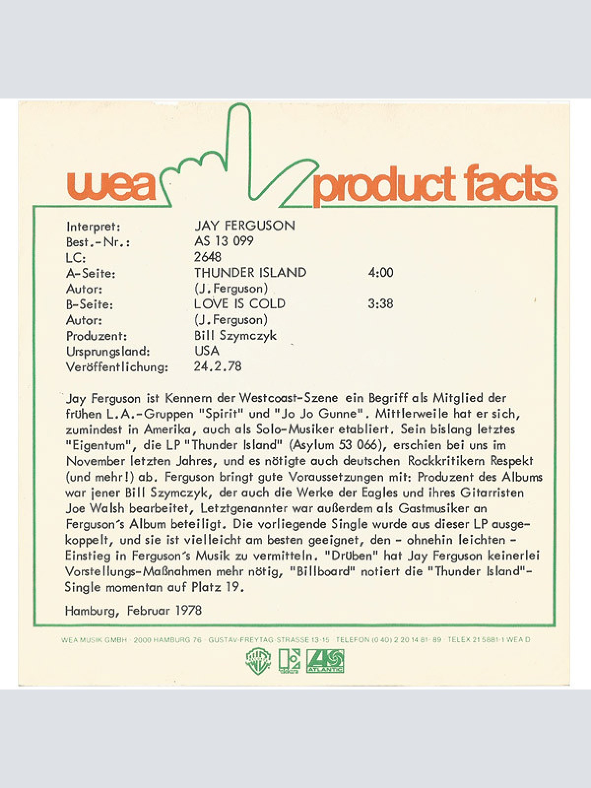 Vinyl / Jay Ferguson - Thunder Island