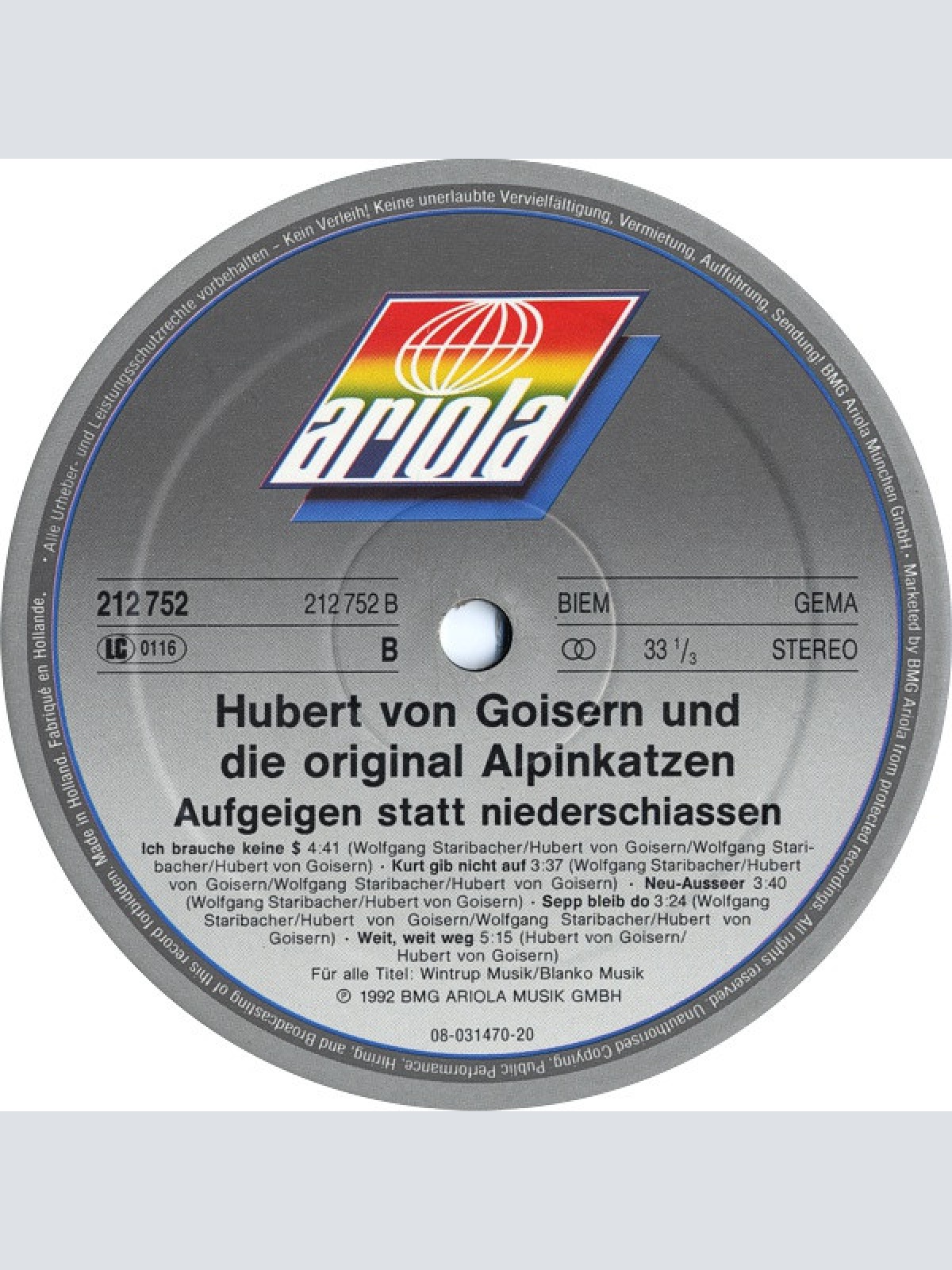 Vinyl / Hubert Von Goisern Und Die Original Alpinkatzen* - Aufgeigen Stått Niederschiassen